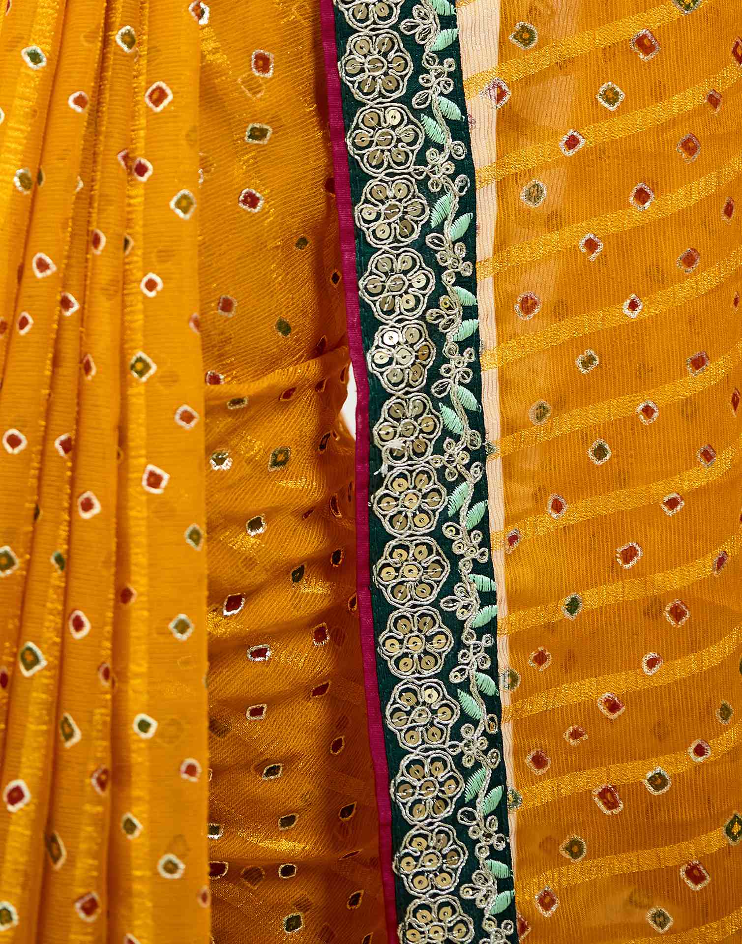 Turmeric Yellow Bandhani Printed Georgette Saree