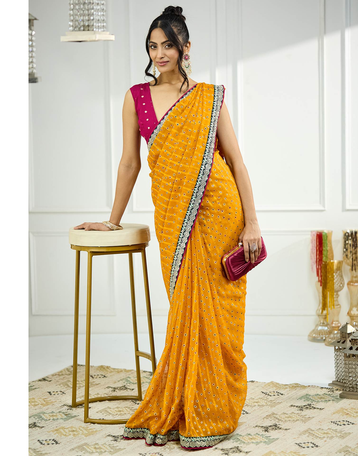 Turmeric Yellow Bandhani Printed Georgette Saree