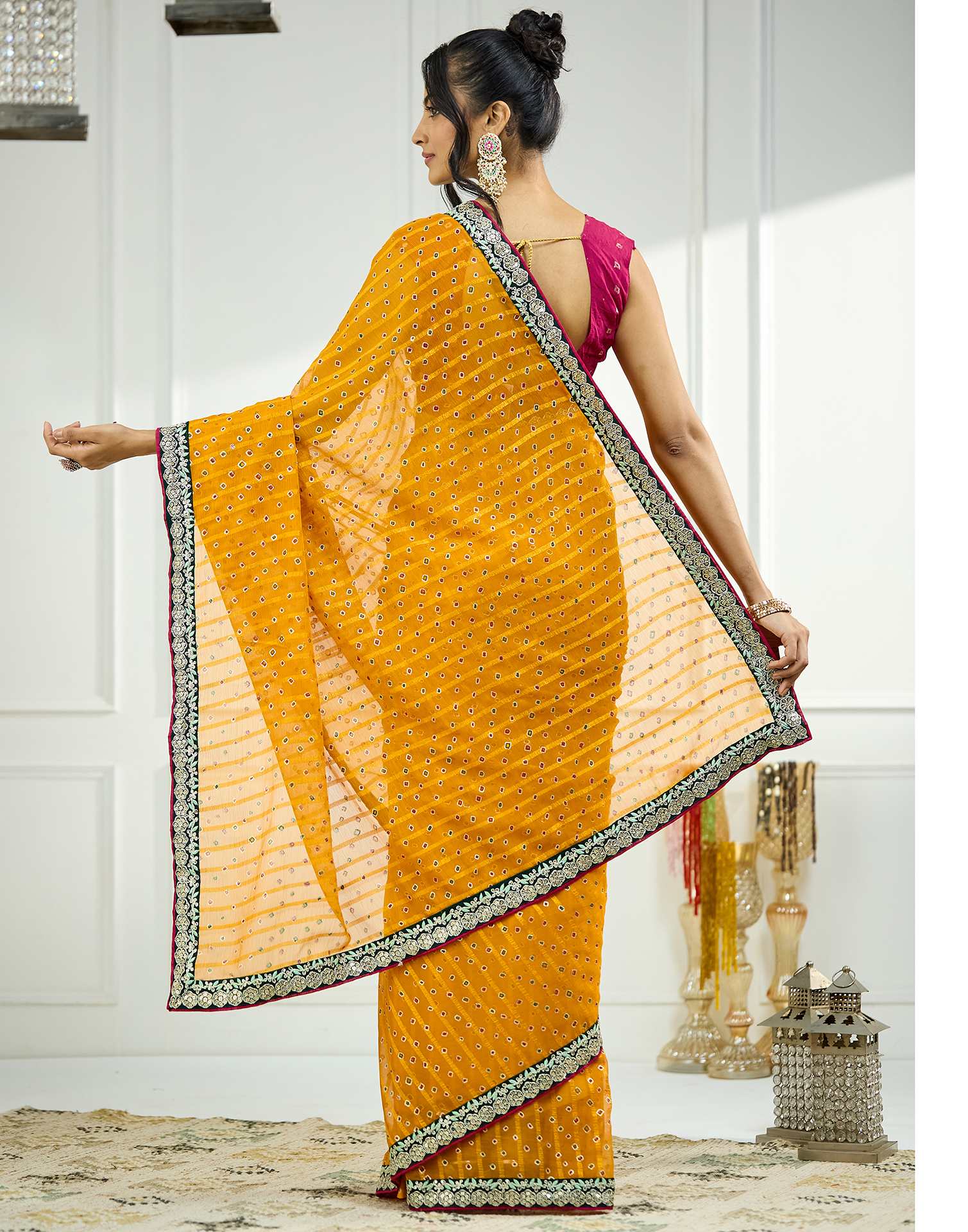 Turmeric Yellow Bandhani Printed Georgette Saree