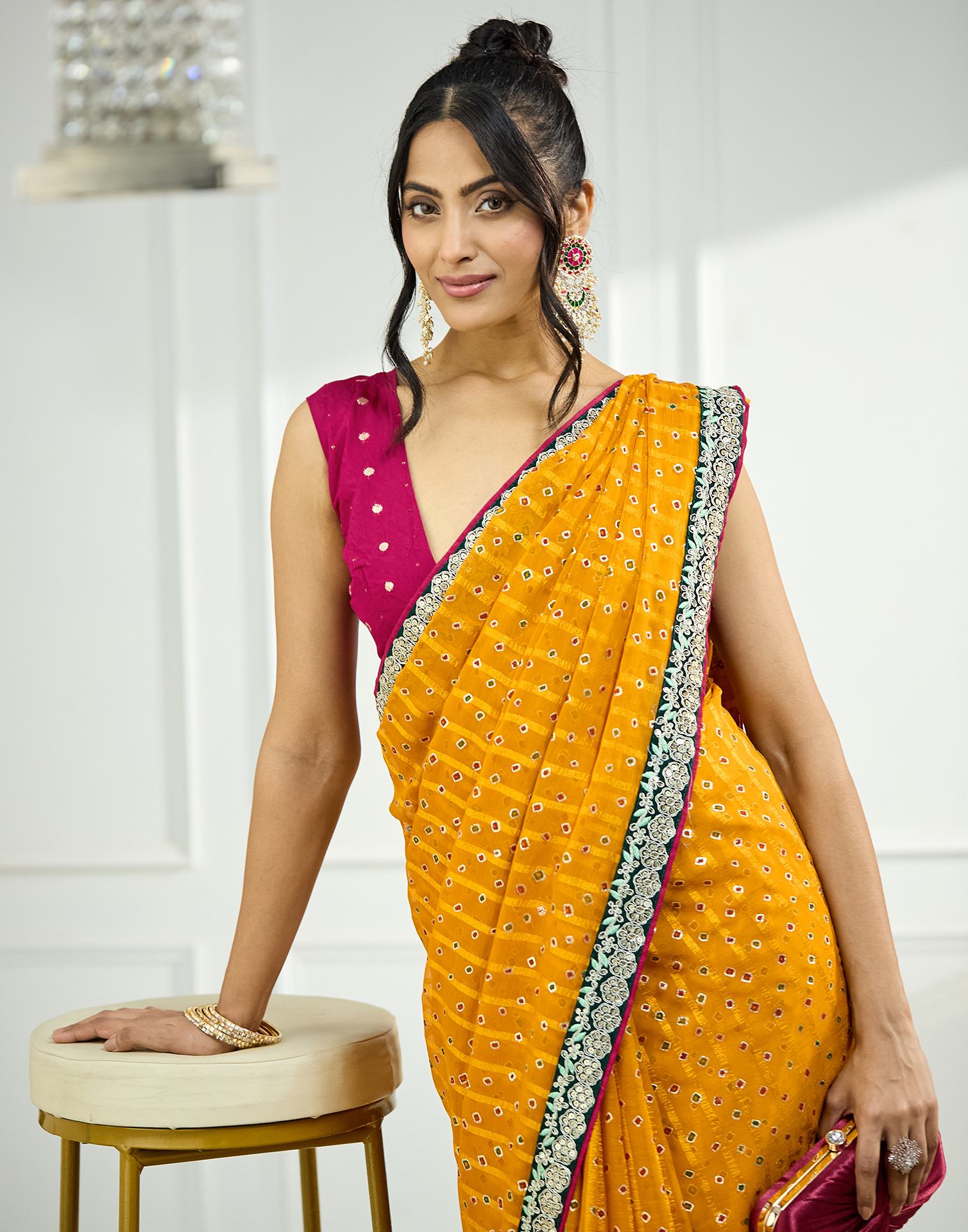 Turmeric Yellow Bandhani Printed Georgette Saree