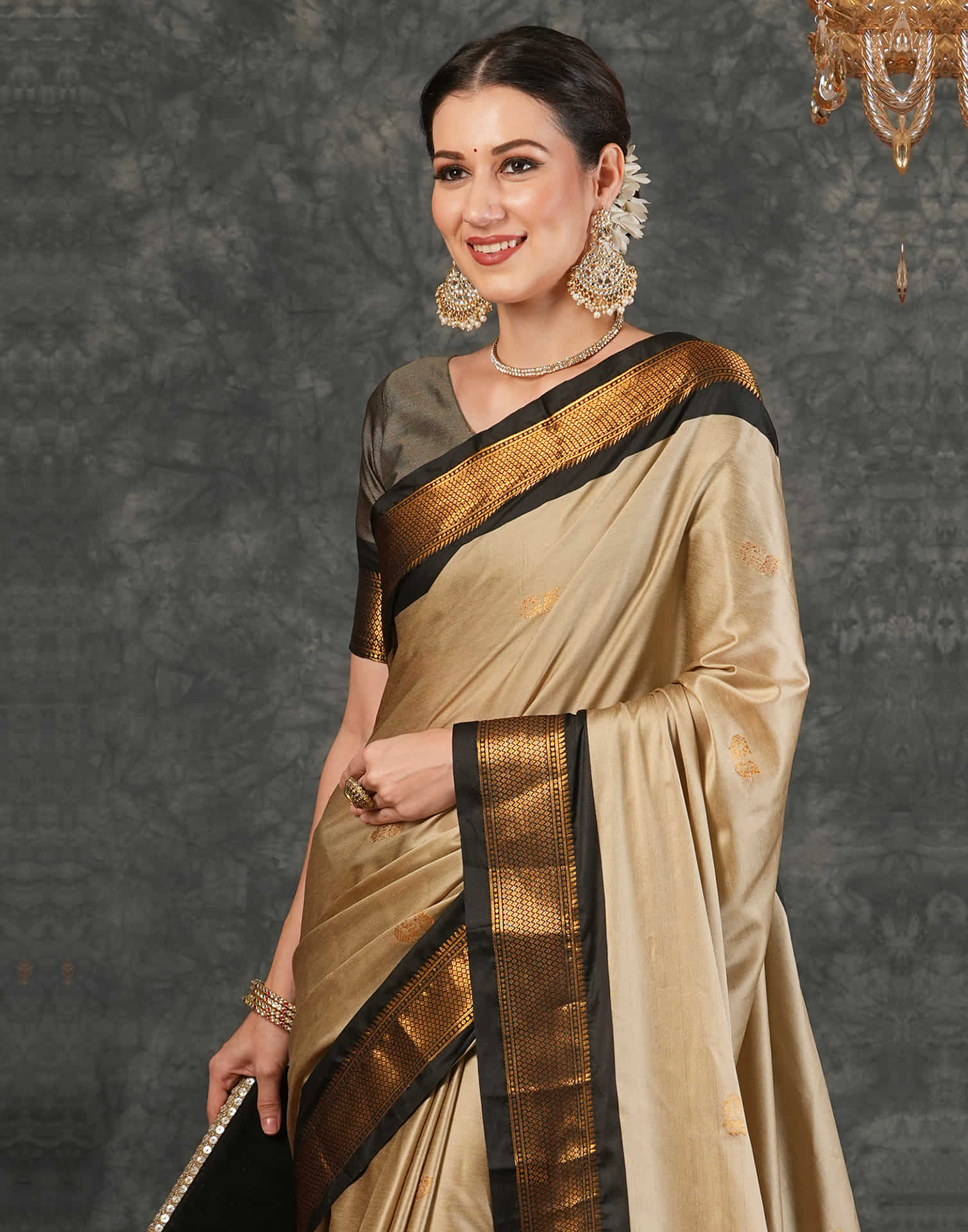 Beige Silk Woven Kanjivaram Saree