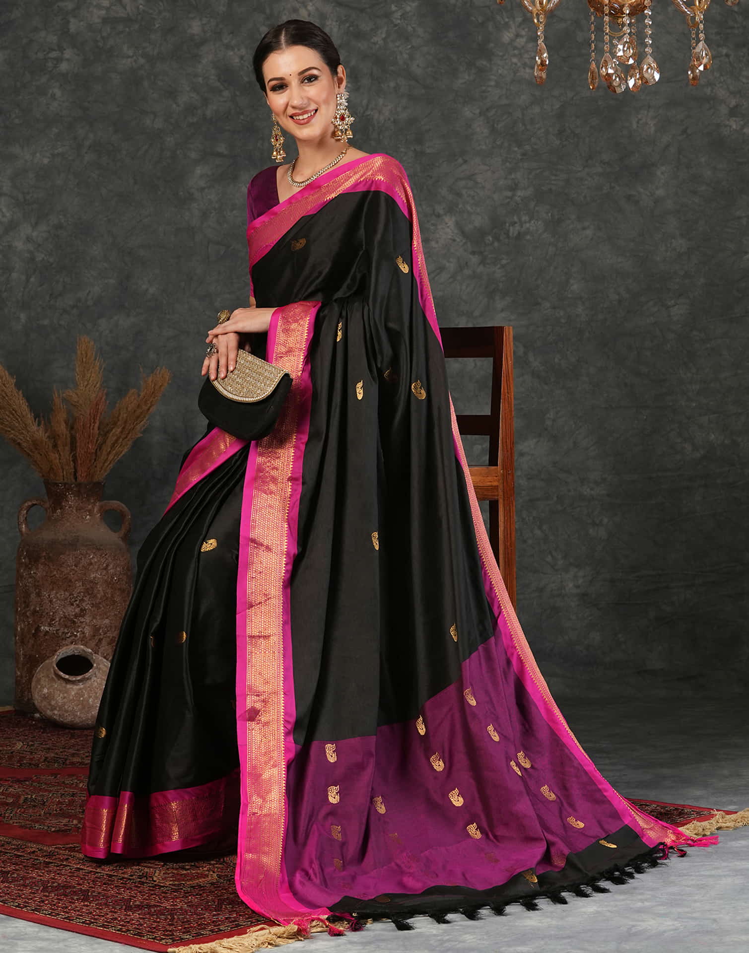 Black Silk Woven Kanjivaram Saree