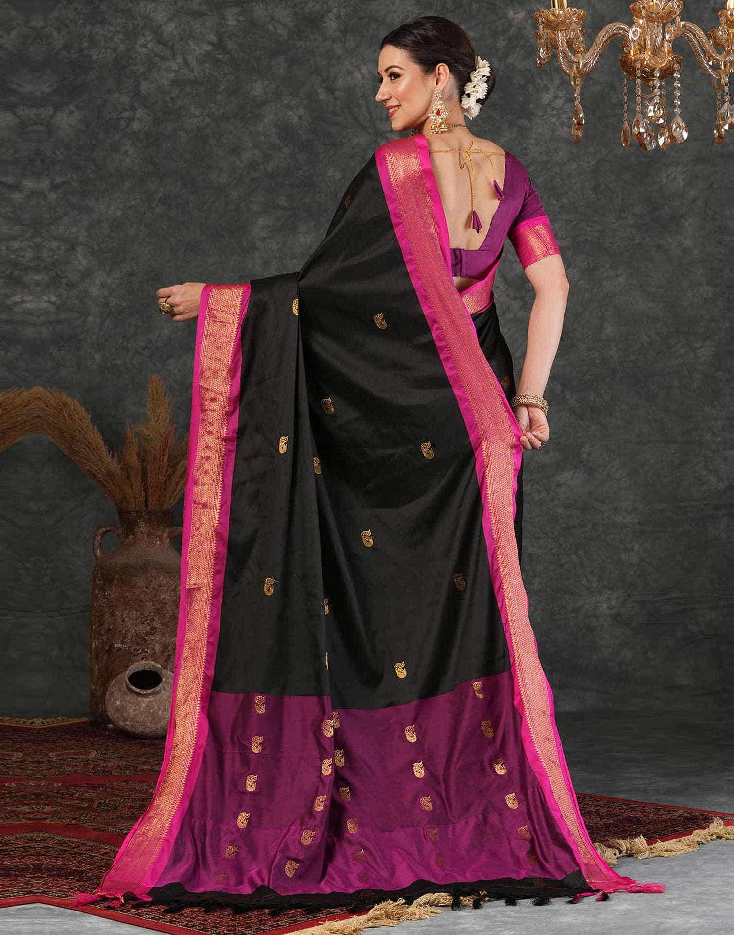 Black Silk Woven Kanjivaram Saree
