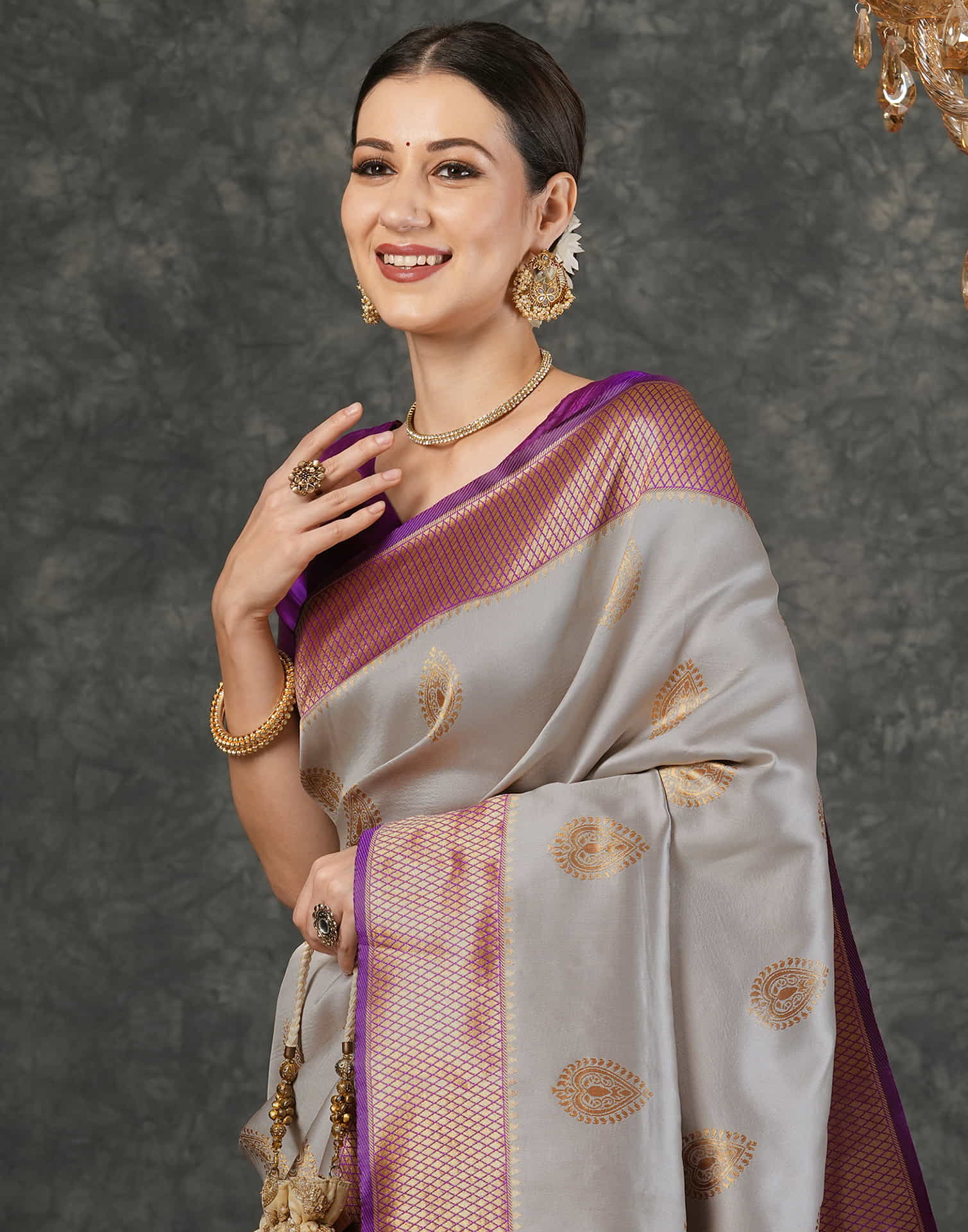 Grey Silk Woven Banarasi Saree