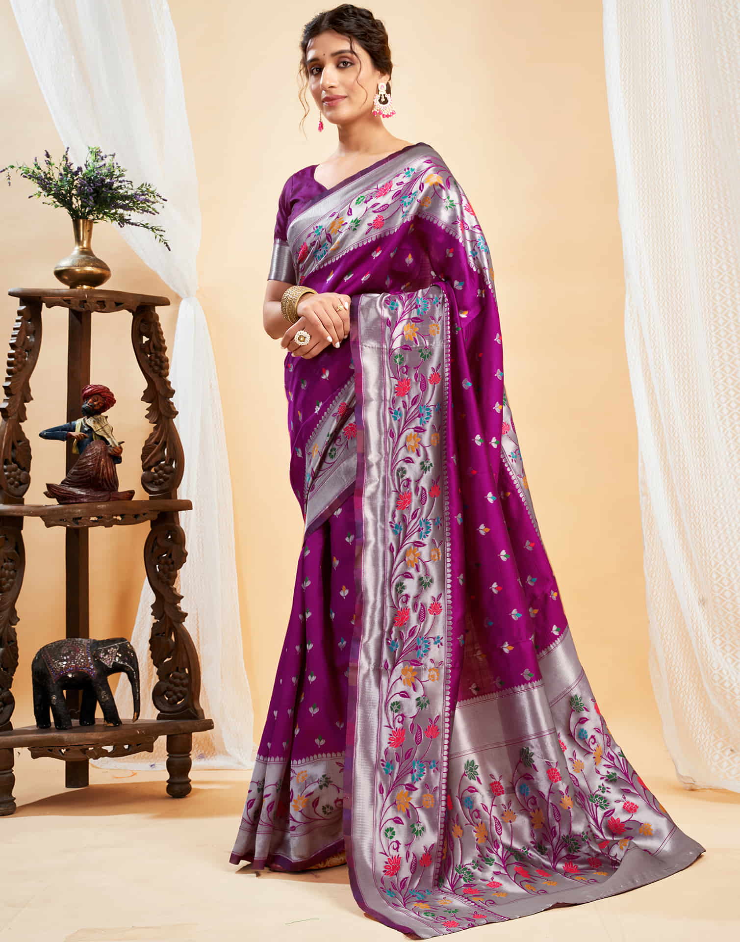 Purple Silk Woven Paithani Saree