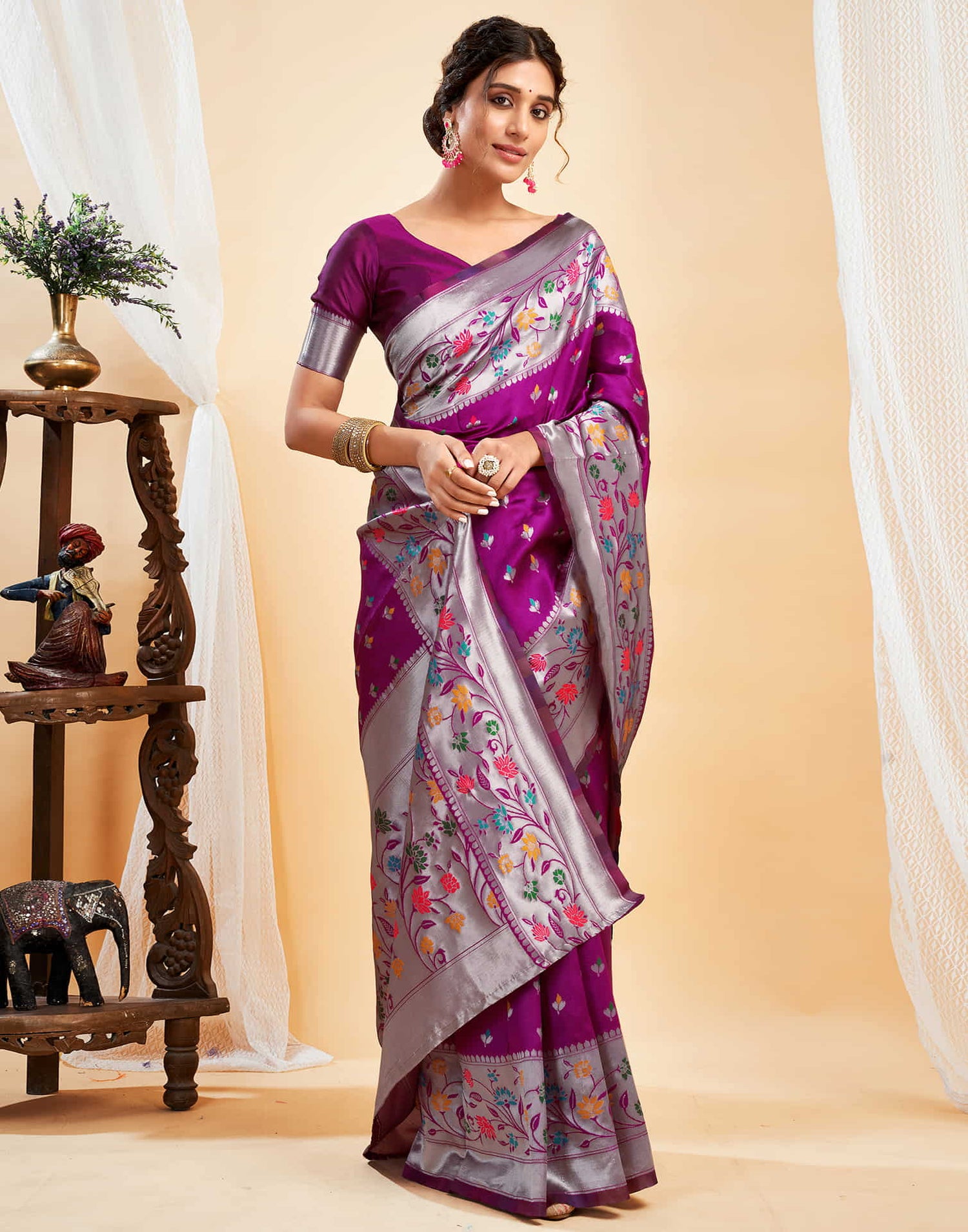 Purple Silk Woven Paithani Saree