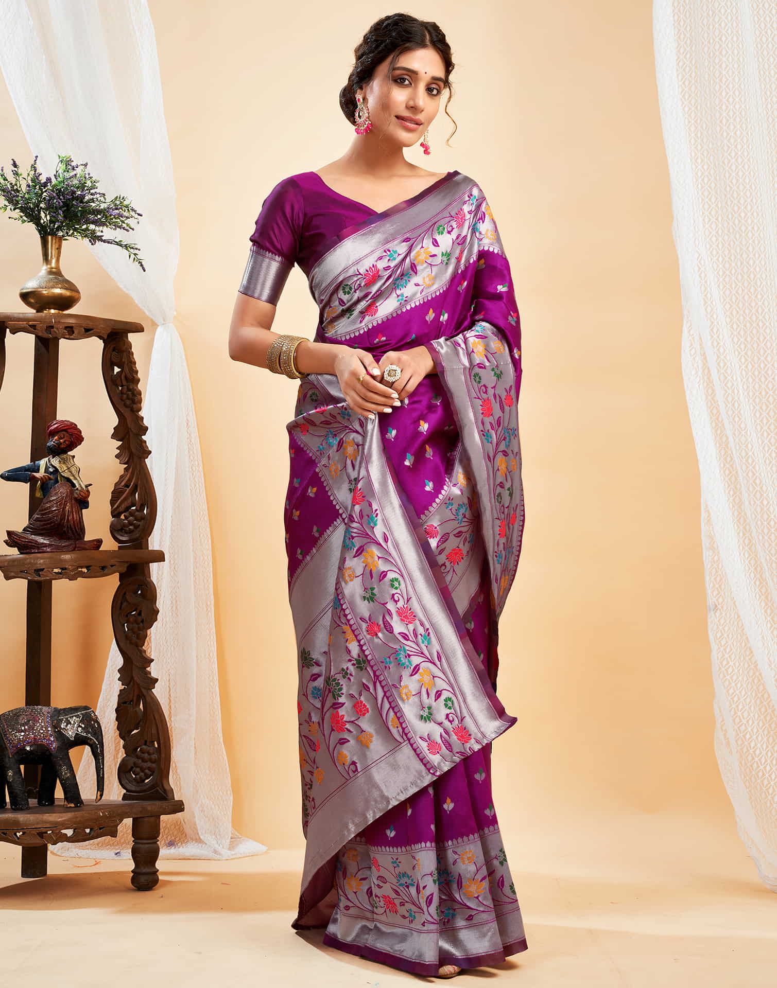 Purple Silk Woven Paithani Saree