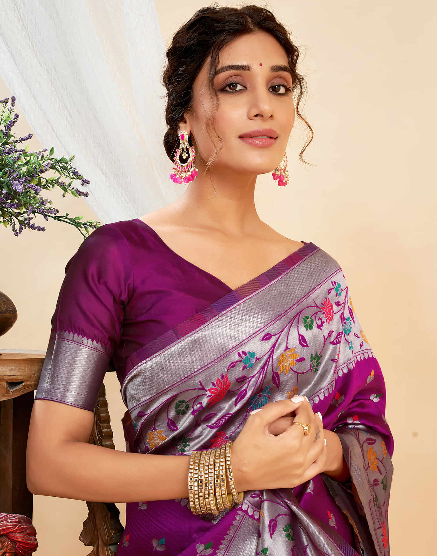 Purple Silk Woven Paithani Saree