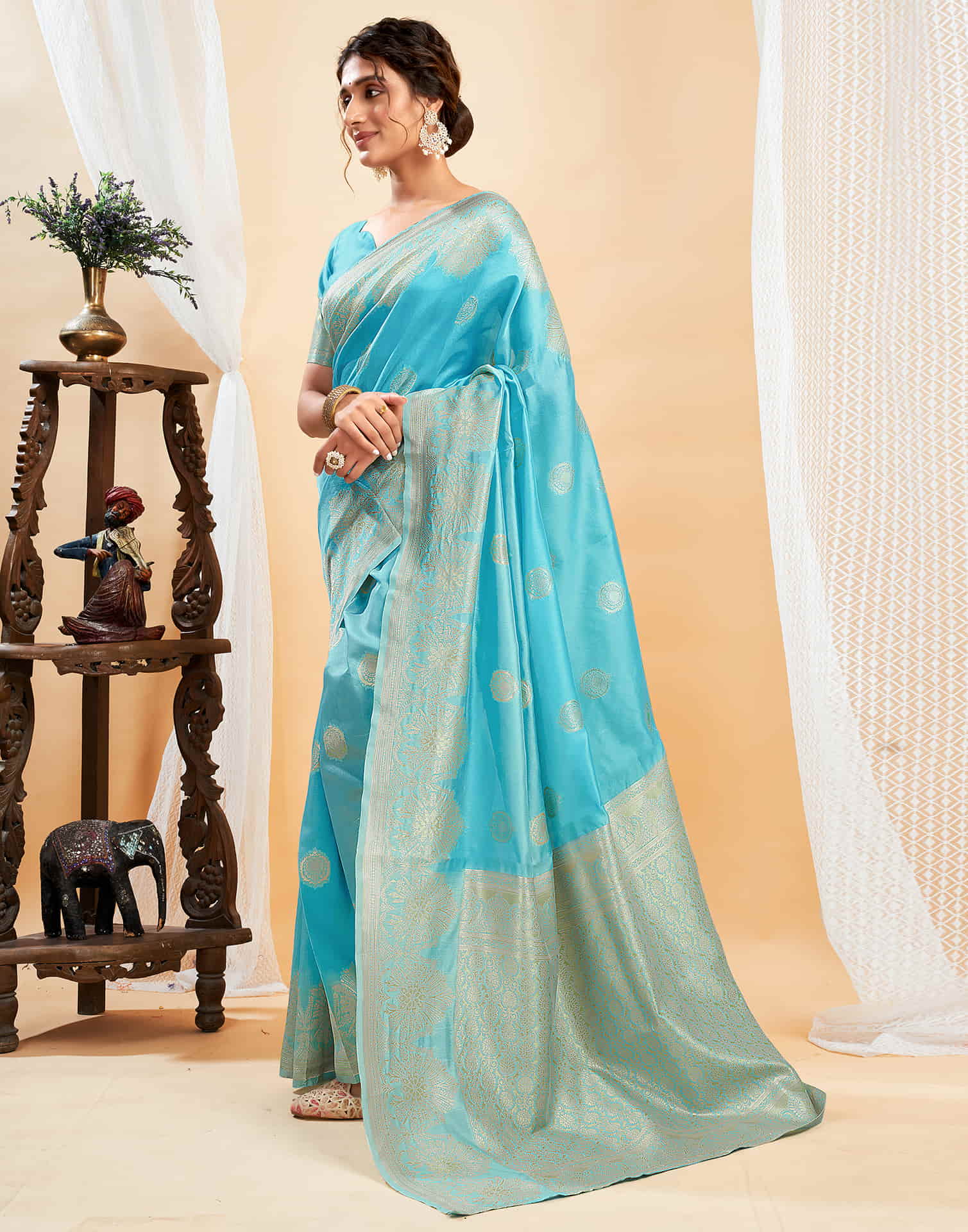 Blue Silk Blend Woven Banarasi Saree