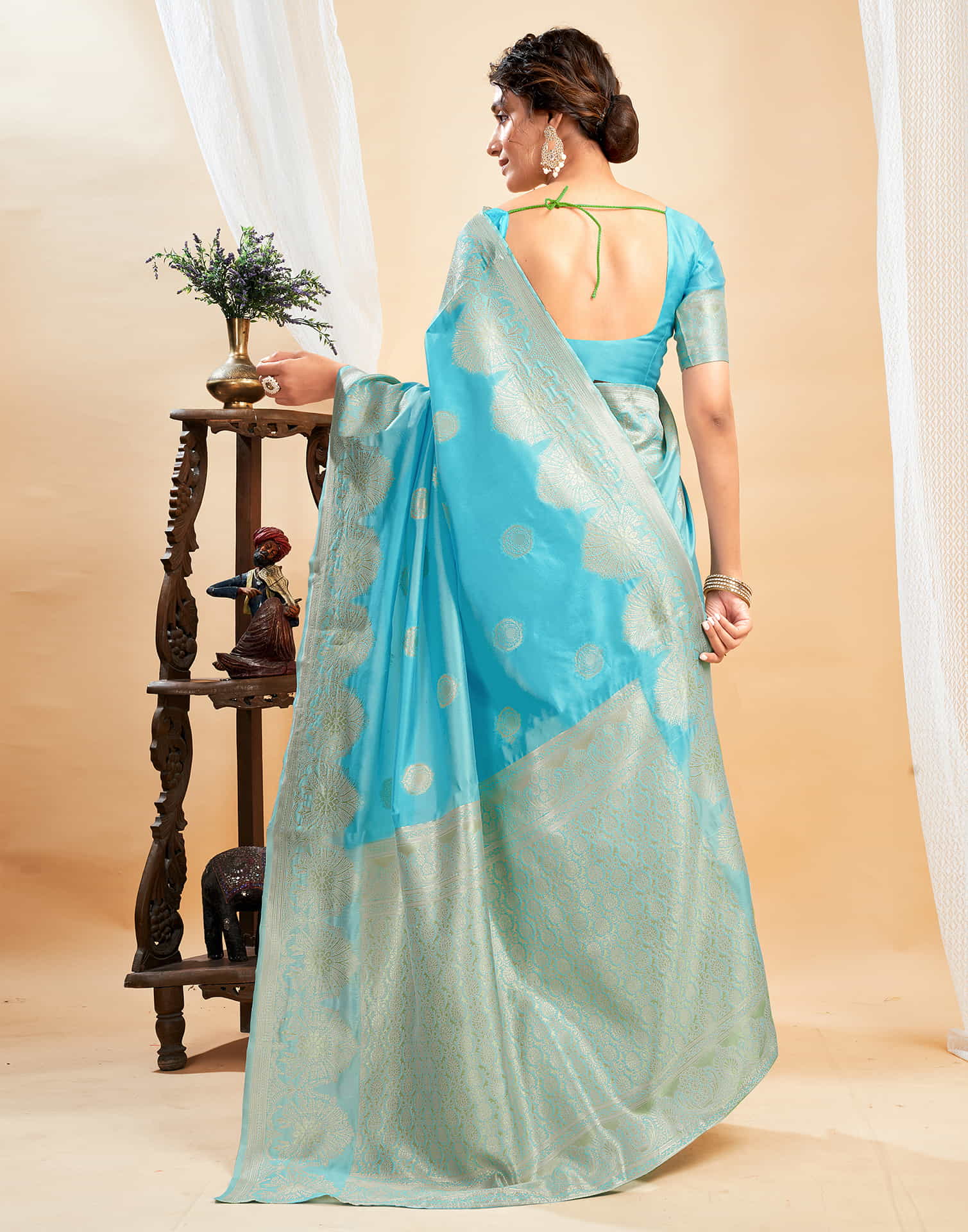 Blue Silk Blend Woven Banarasi Saree