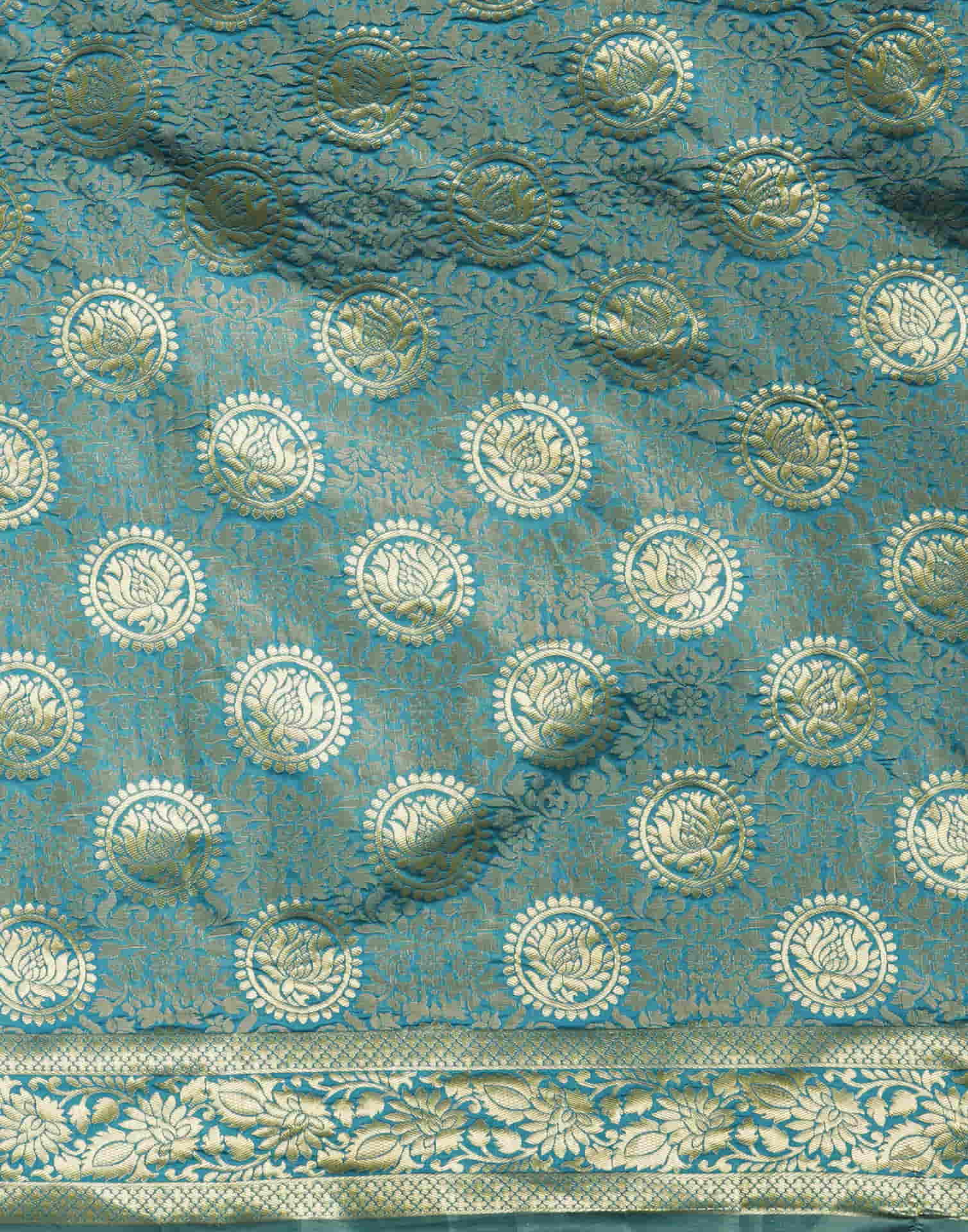 Teal Blue Silk Woven Banarasi Saree