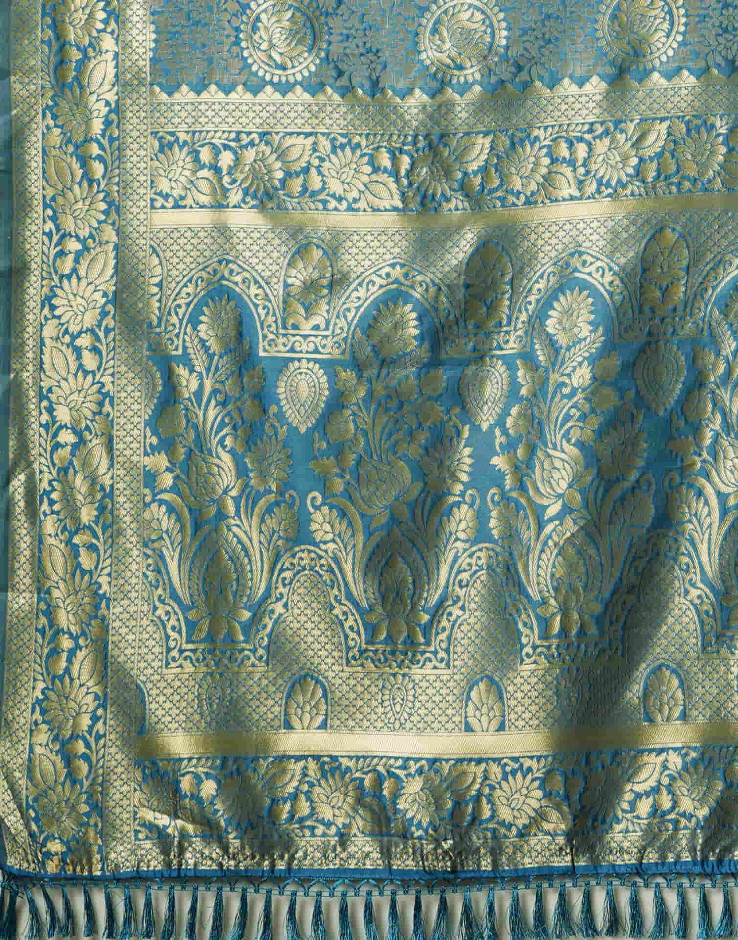 Teal Blue Silk Woven Banarasi Saree