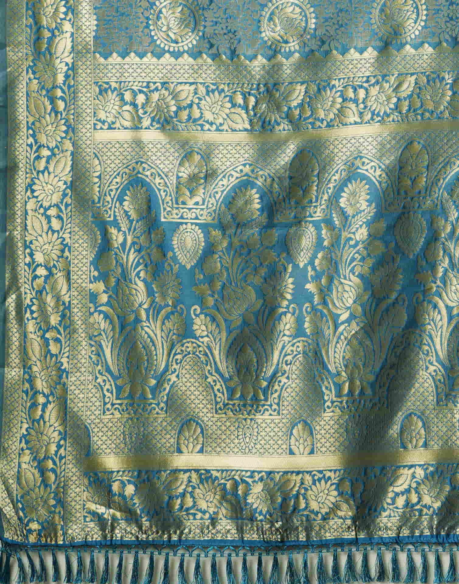 Teal Blue Silk Woven Banarasi Saree