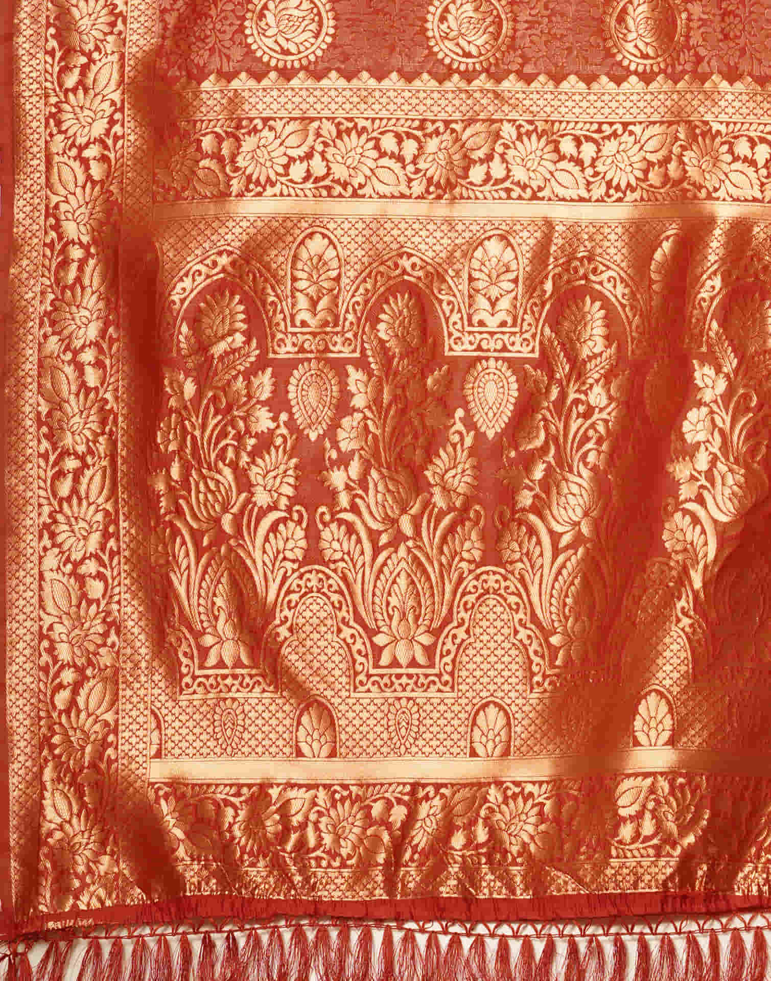 Pink Silk Blend Woven Banarasi Saree