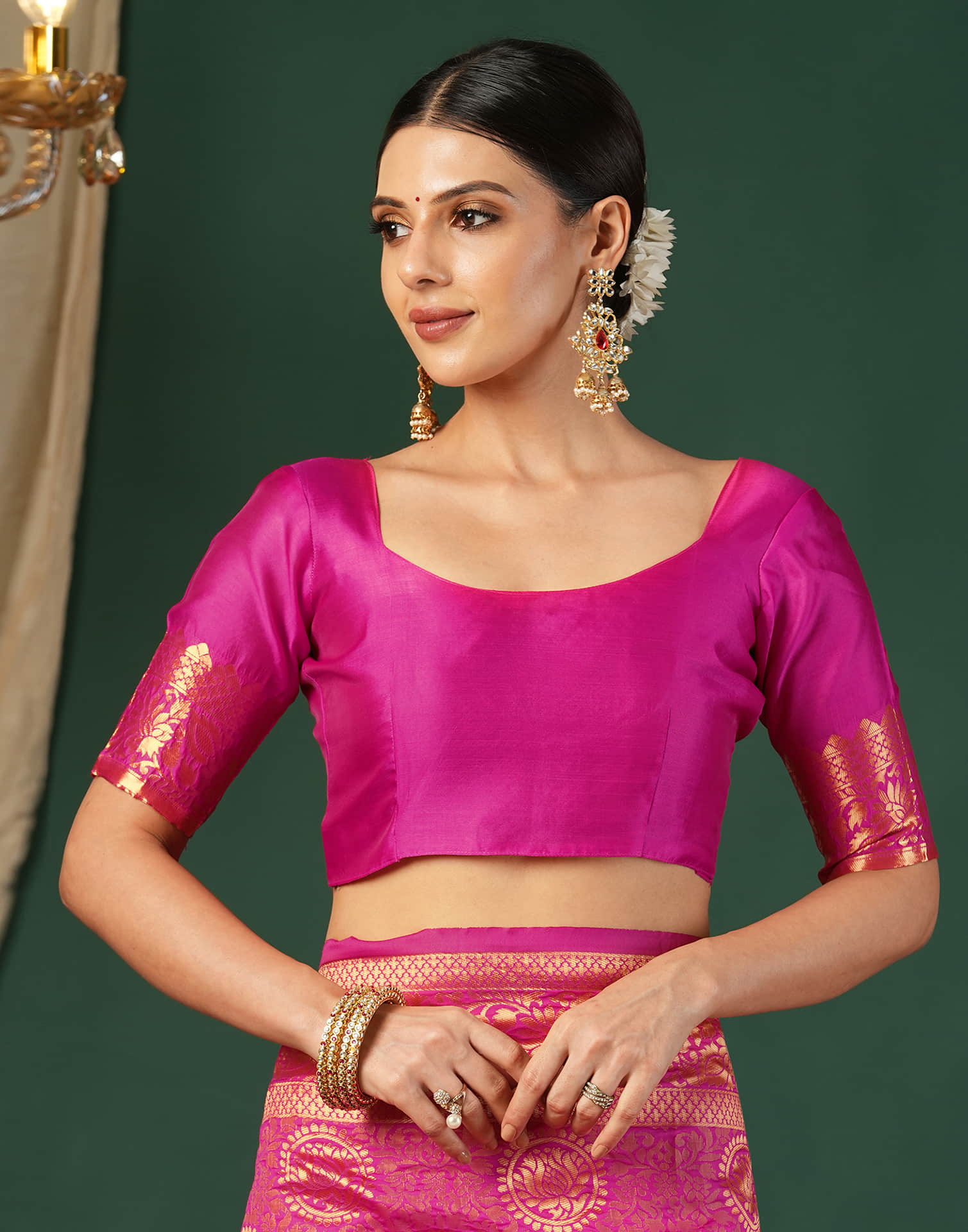 Magenta Silk Blend Woven Banarasi Saree