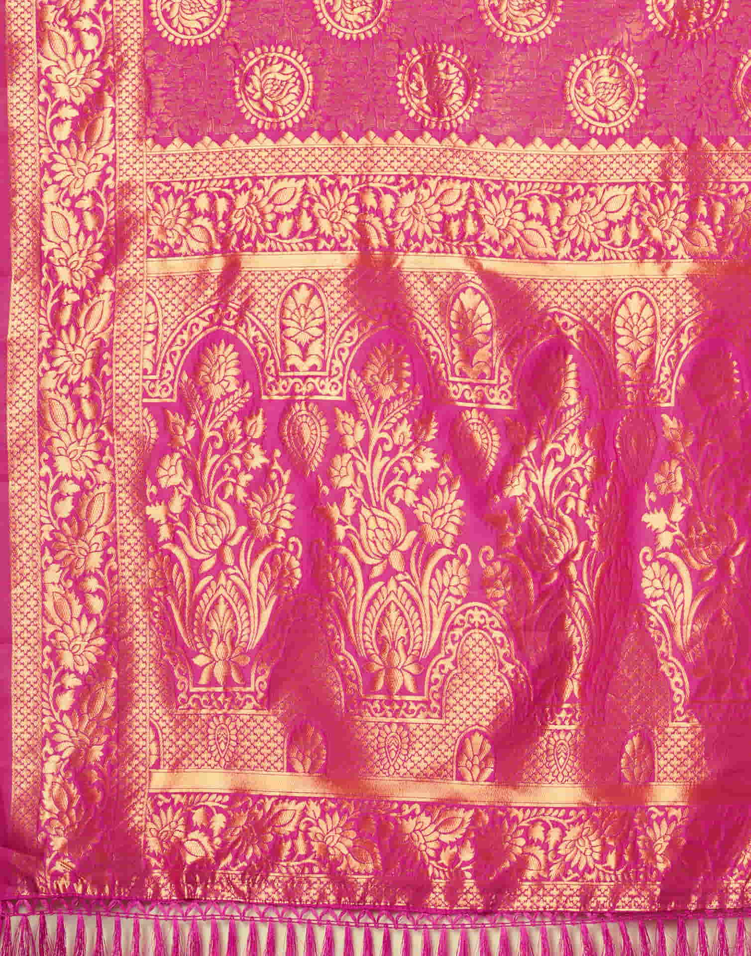 Magenta Silk Blend Woven Banarasi Saree