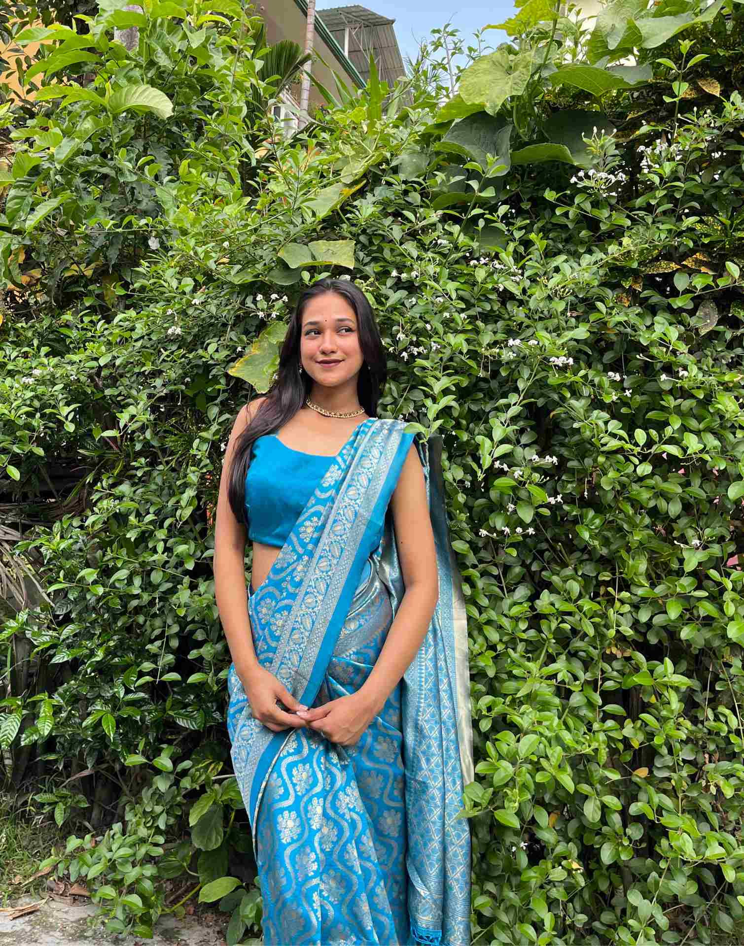 Blue Silk Blend Woven Banarasi Saree