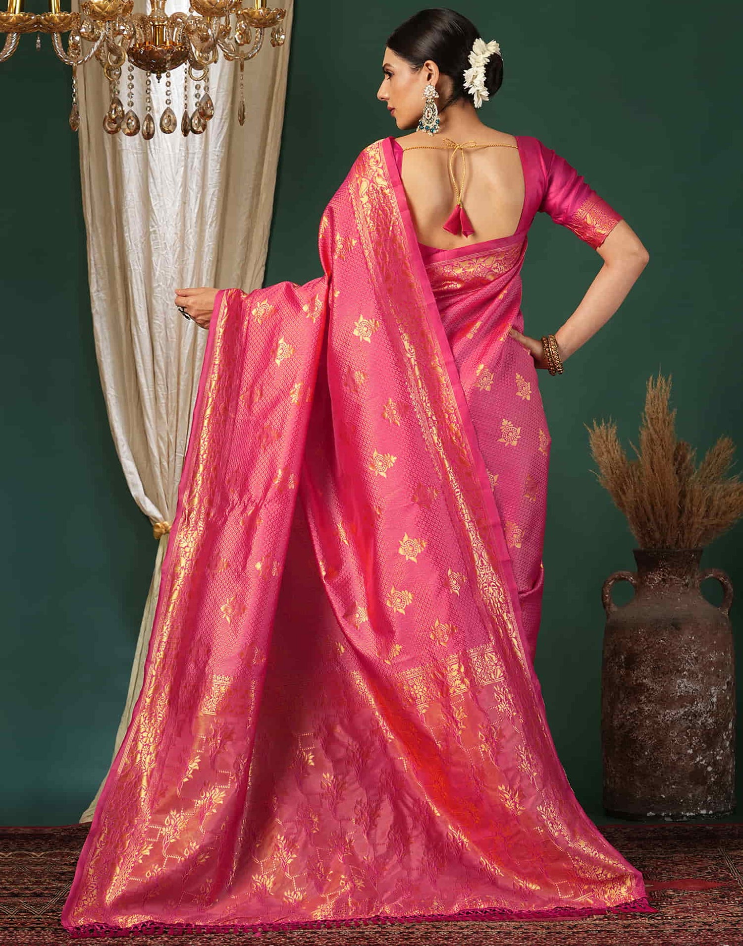 Magenta Silk Woven Banarasi Saree