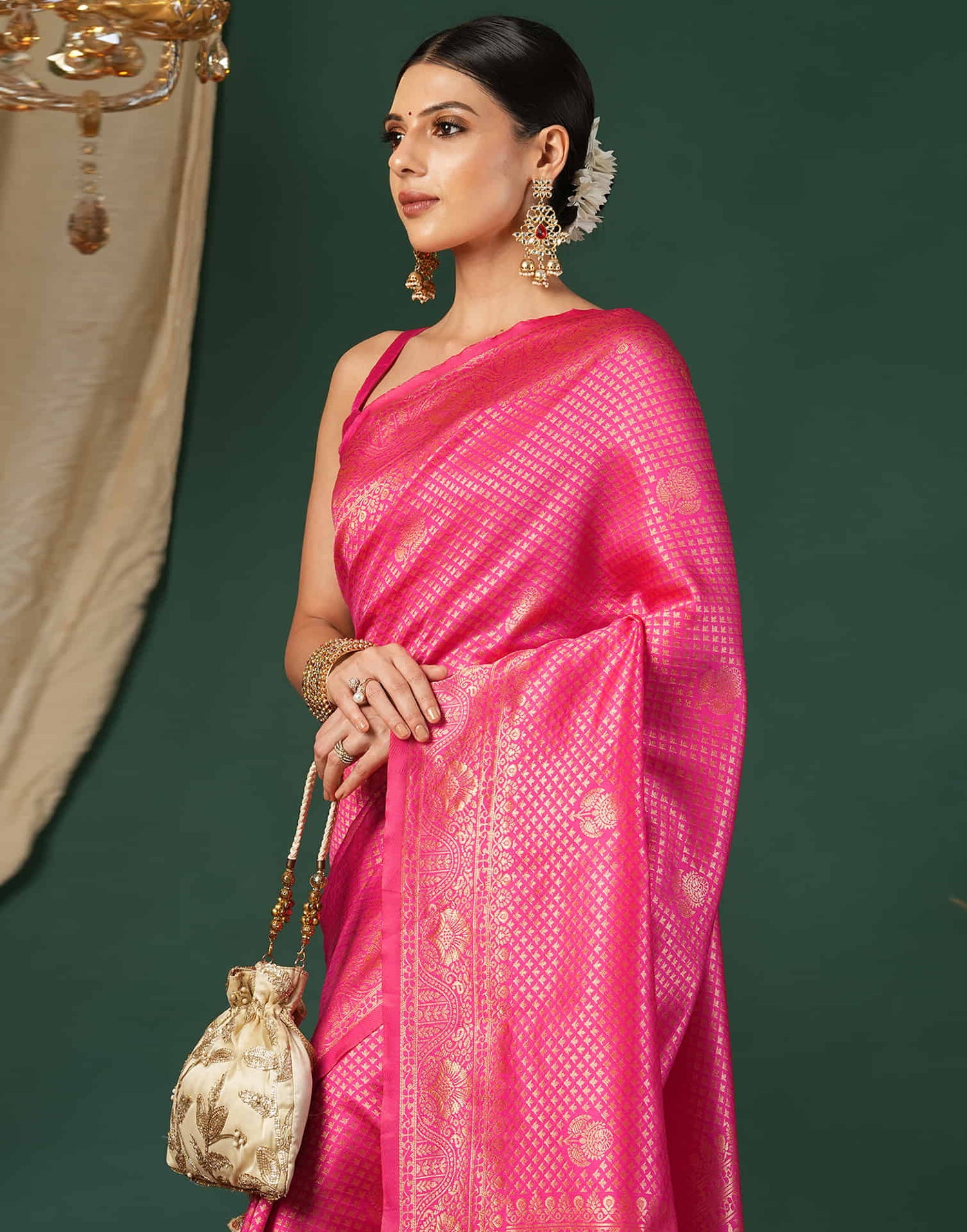 Pink Silk Woven Banarasi Saree