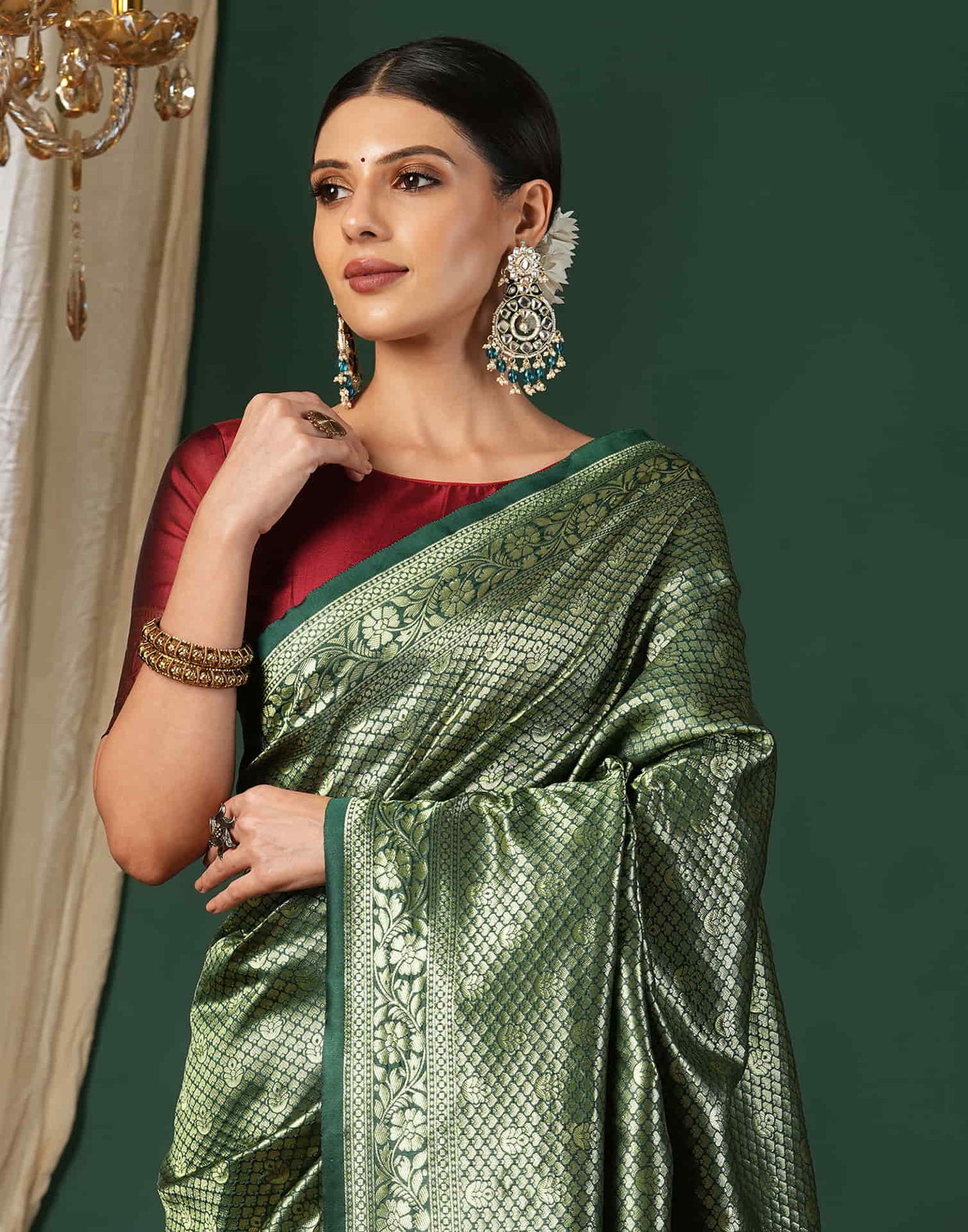 Dark Green Silk Woven Banarasi Saree