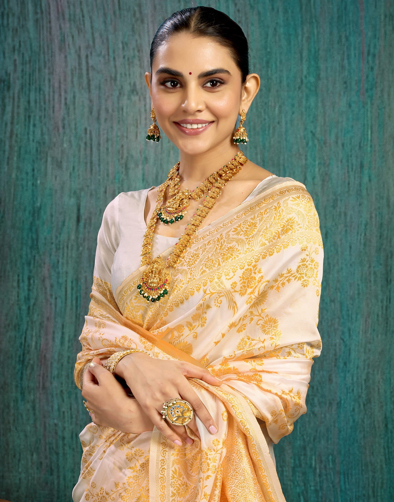 White Silk Blend Woven Saree