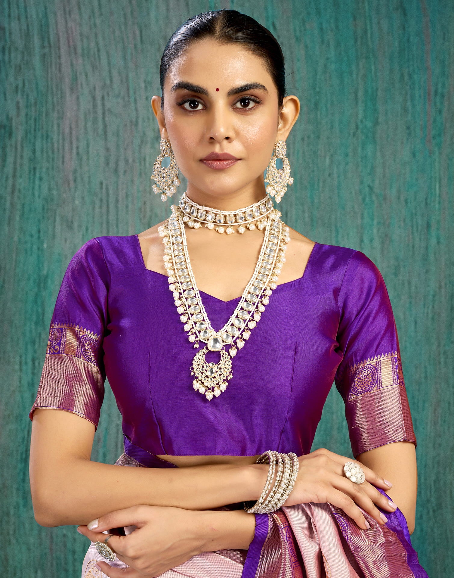 Pink Silk Blend Woven Saree