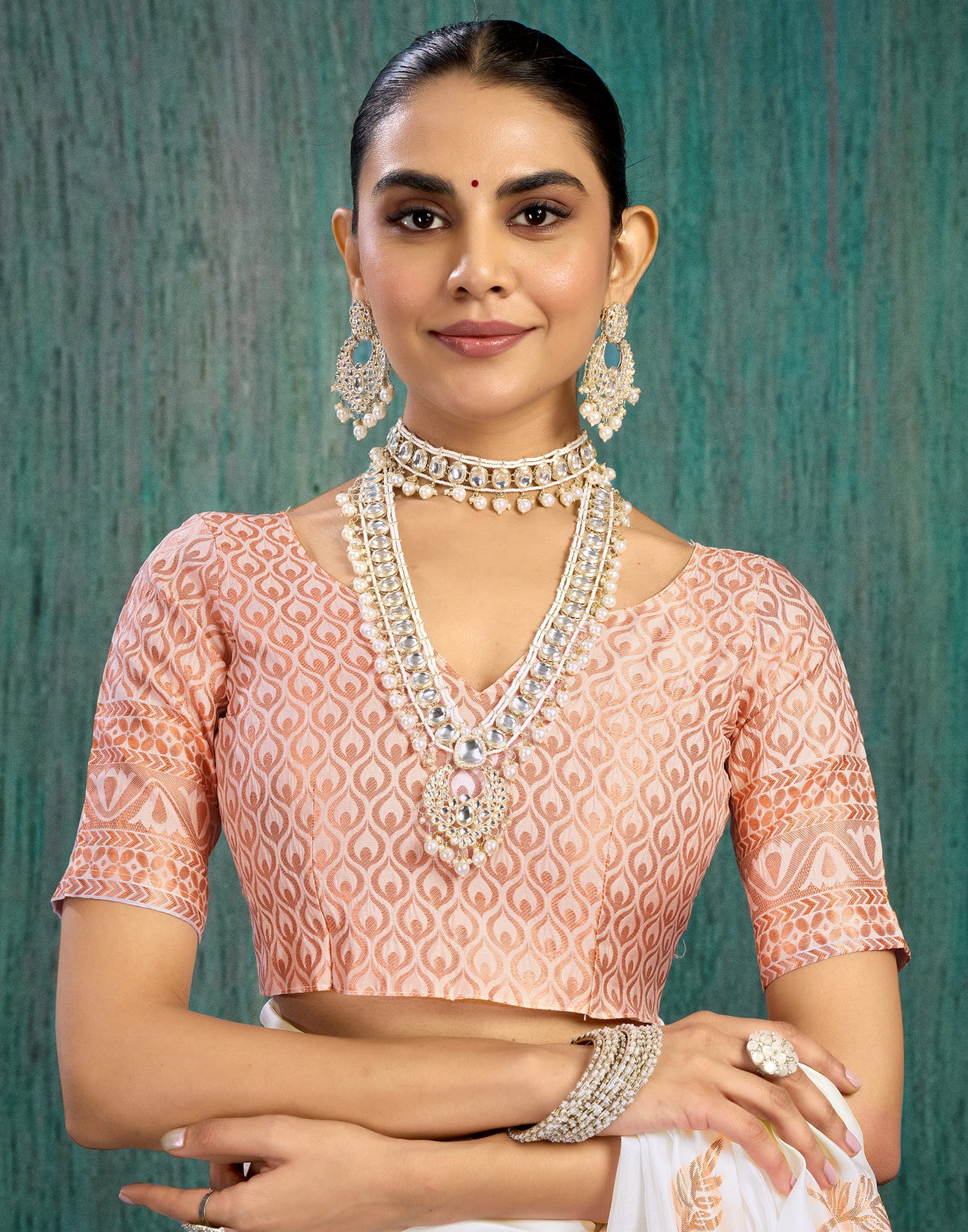 White Silk Blend Woven Saree