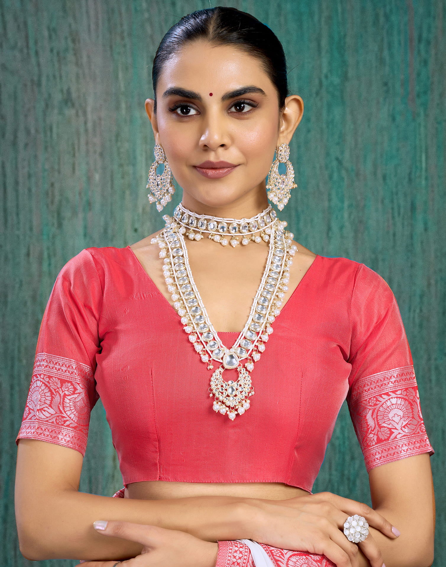 White Silk Blend Woven Saree