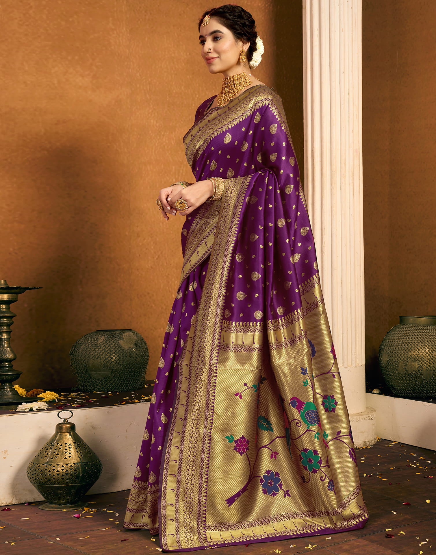 Purple Silk Woven Paithani Saree
