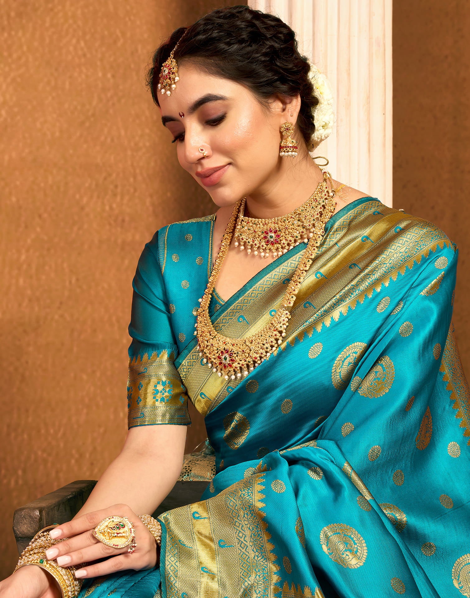 Turquoise Silk Woven Paithani Saree