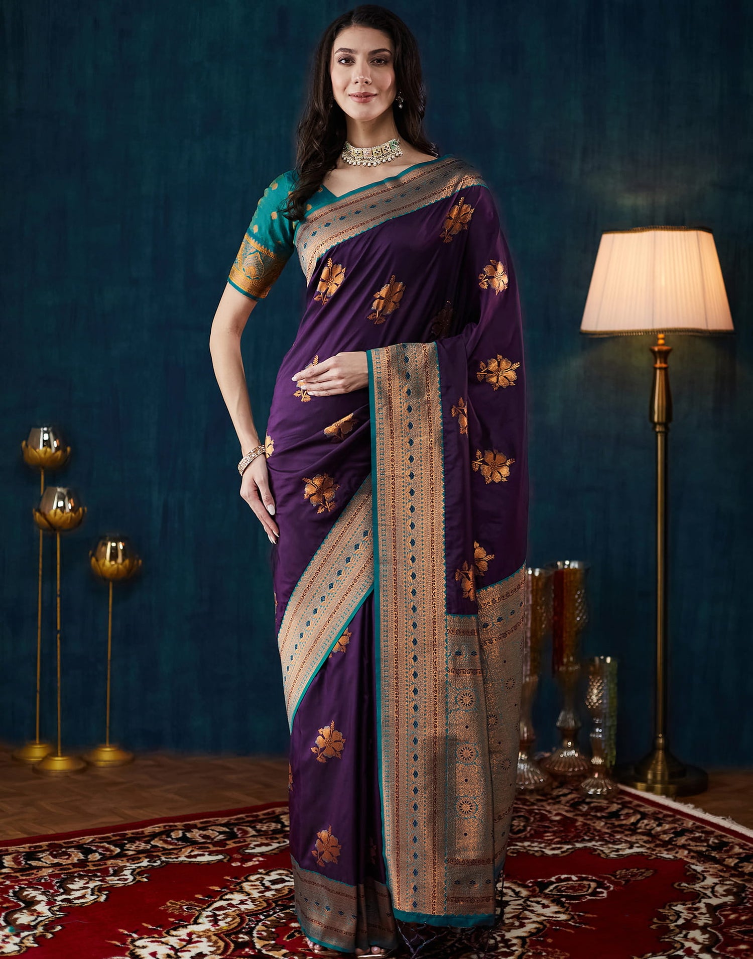 Wine Silk Woven Banarasi Saree
