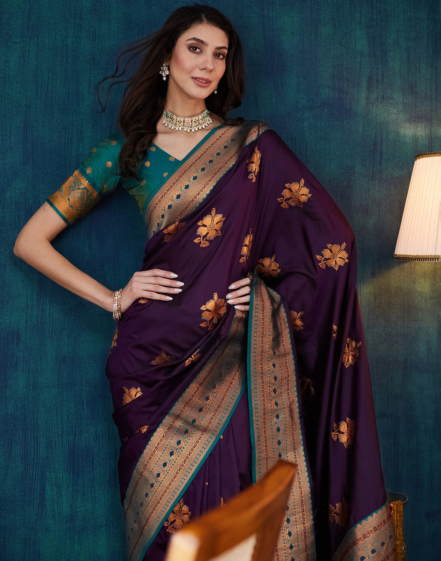 Wine Silk Woven Banarasi Saree