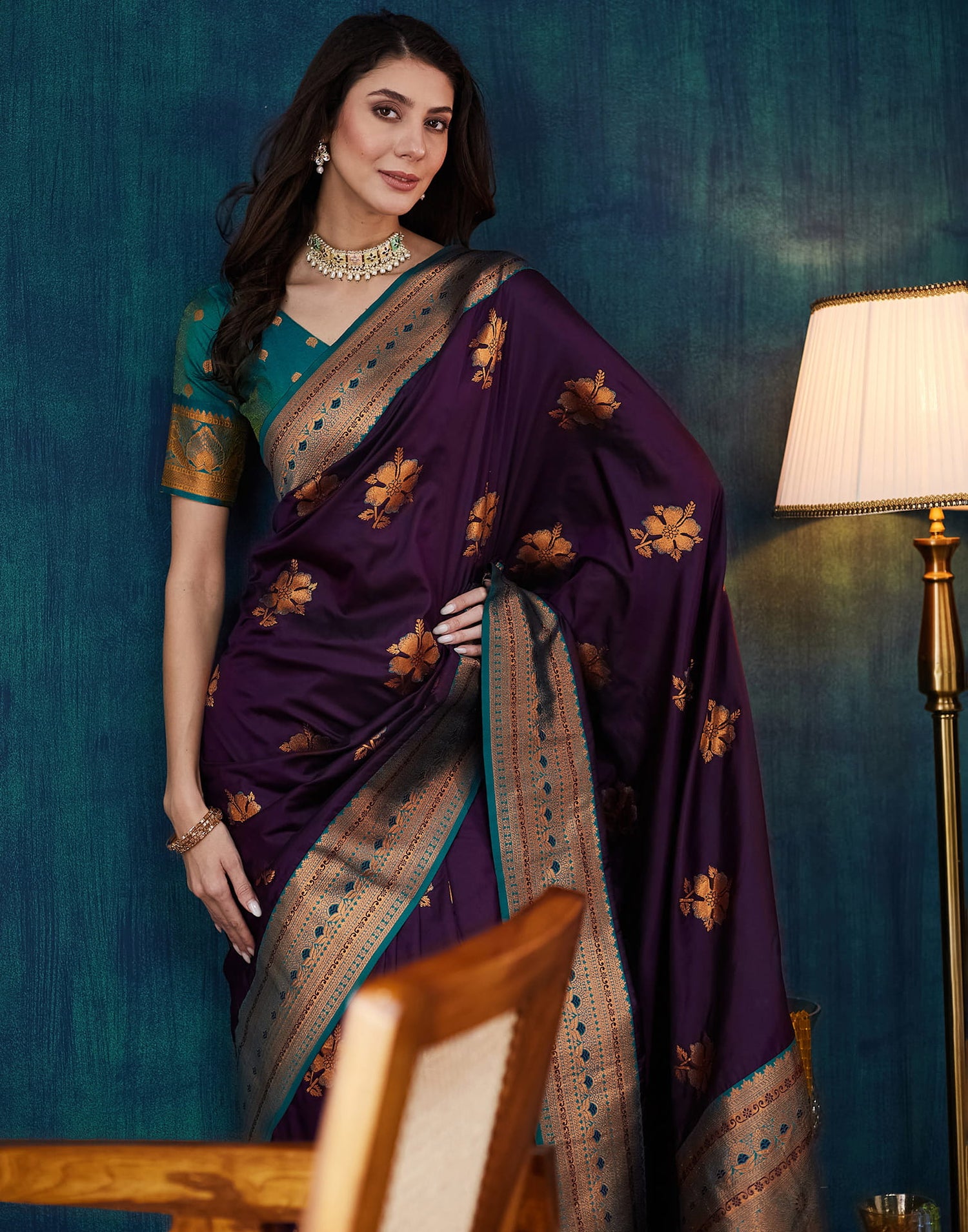 Wine Silk Woven Banarasi Saree