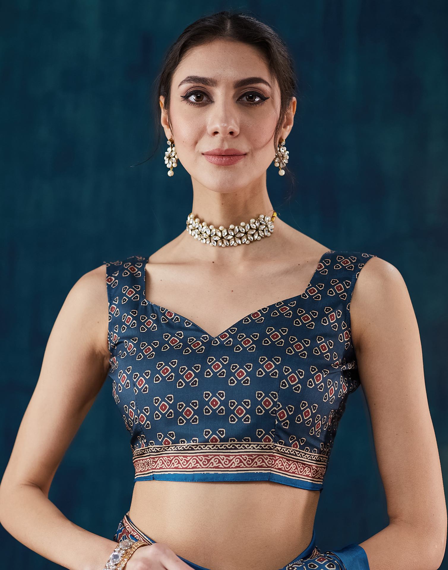 Royal Blue Ajrakh Printed Silk Saree