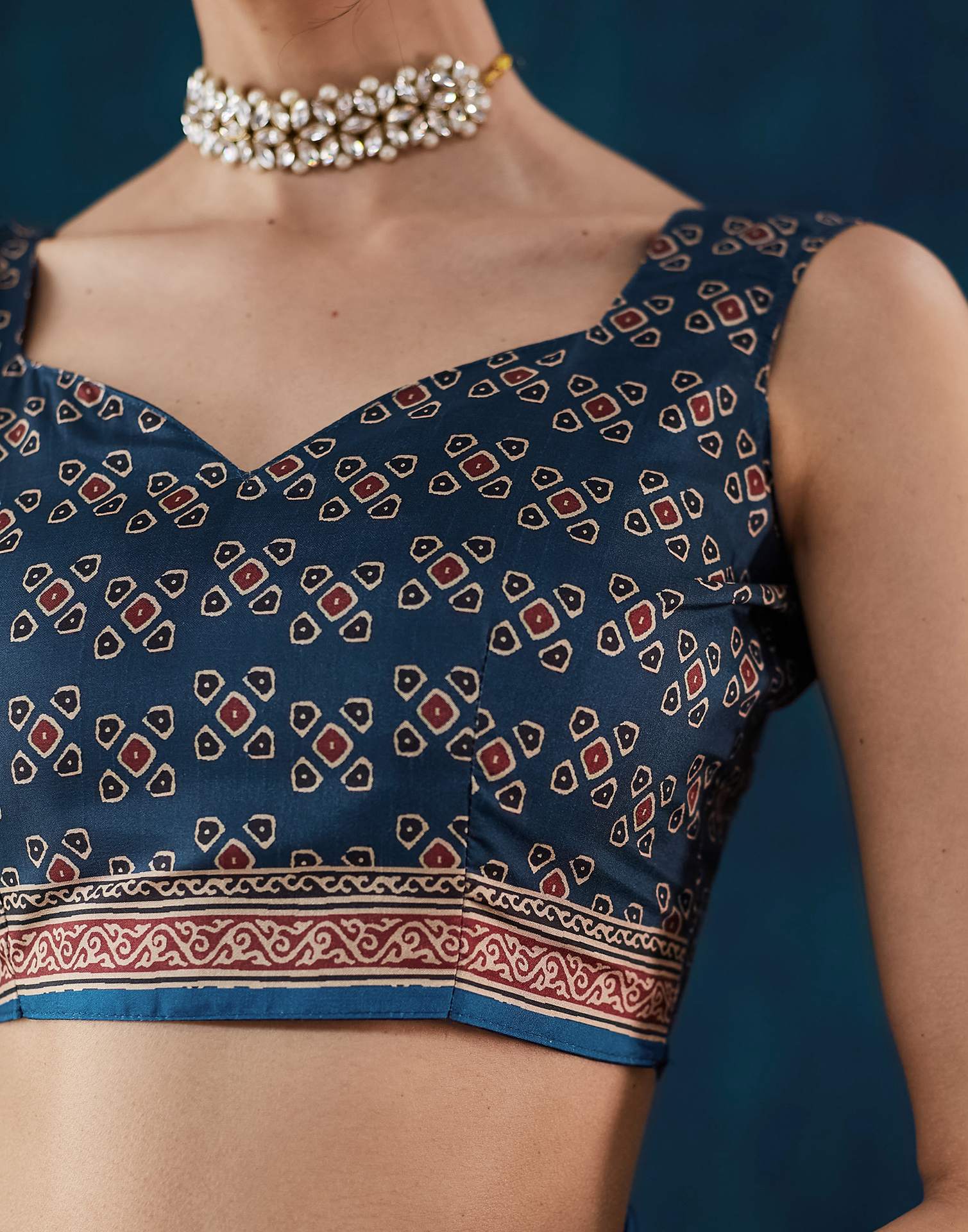 Royal Blue Ajrakh Printed Silk Saree