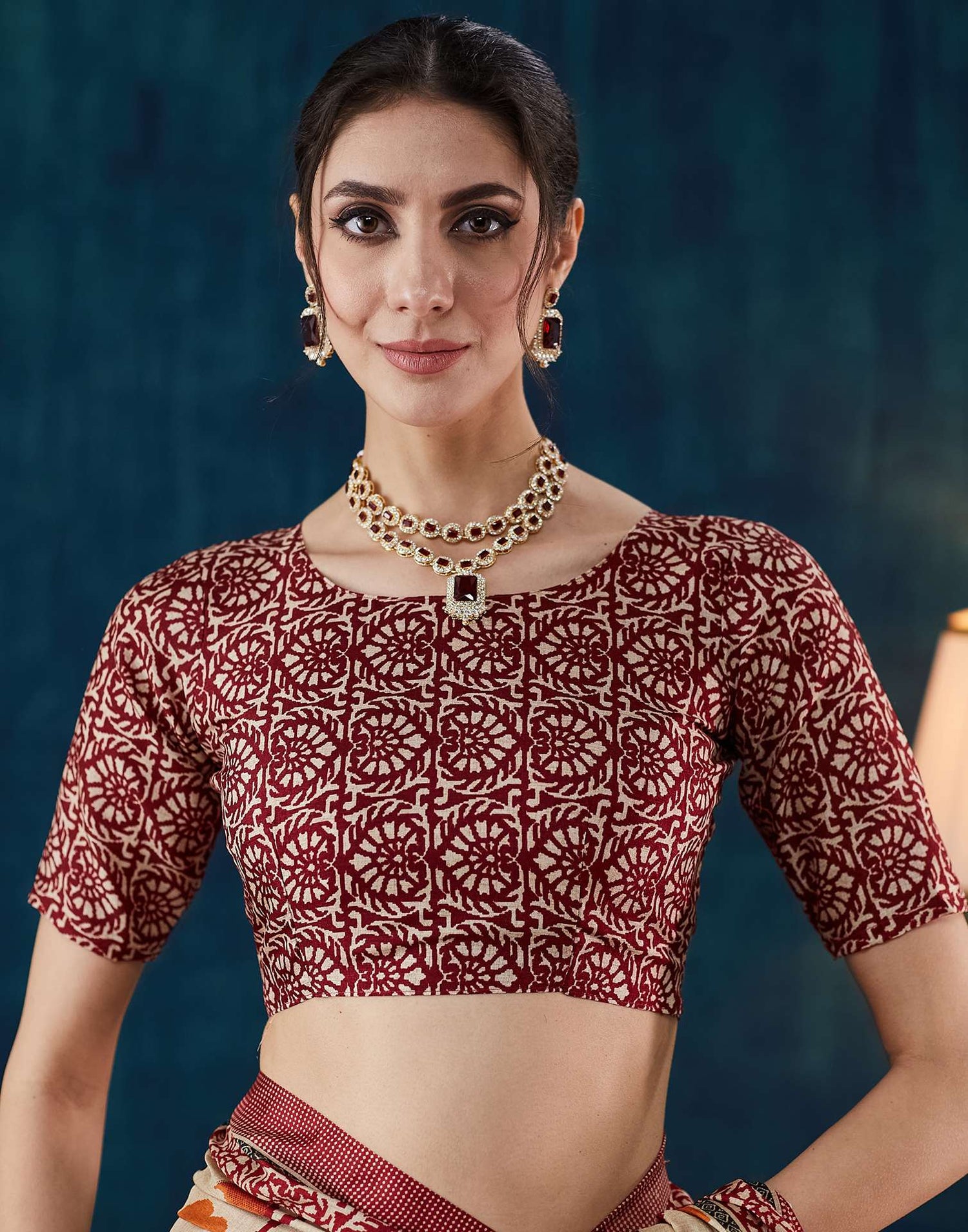 Beige Floral Printed Silk Saree