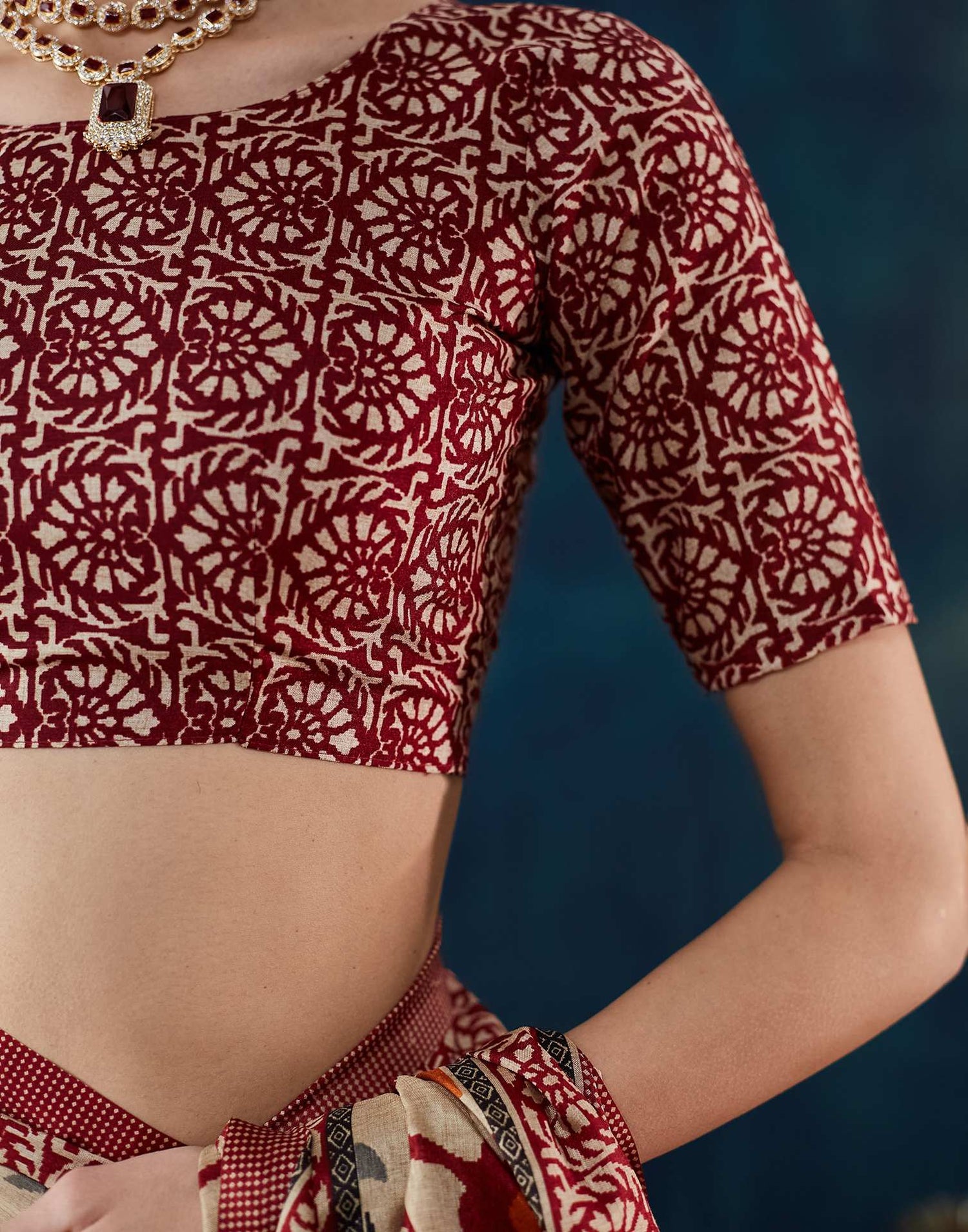 Beige Floral Printed Silk Saree