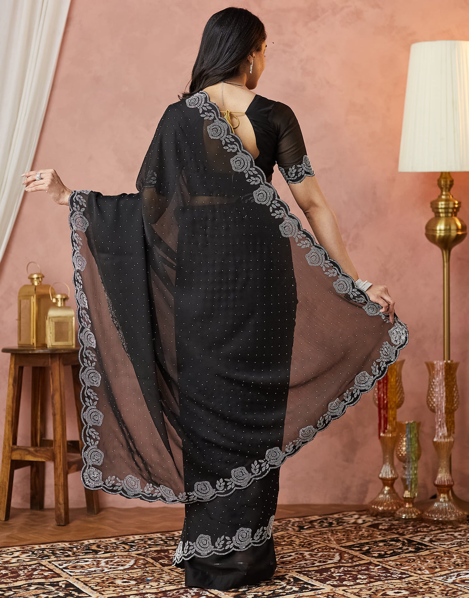Black Georgette Swarovski Embellished Saree
