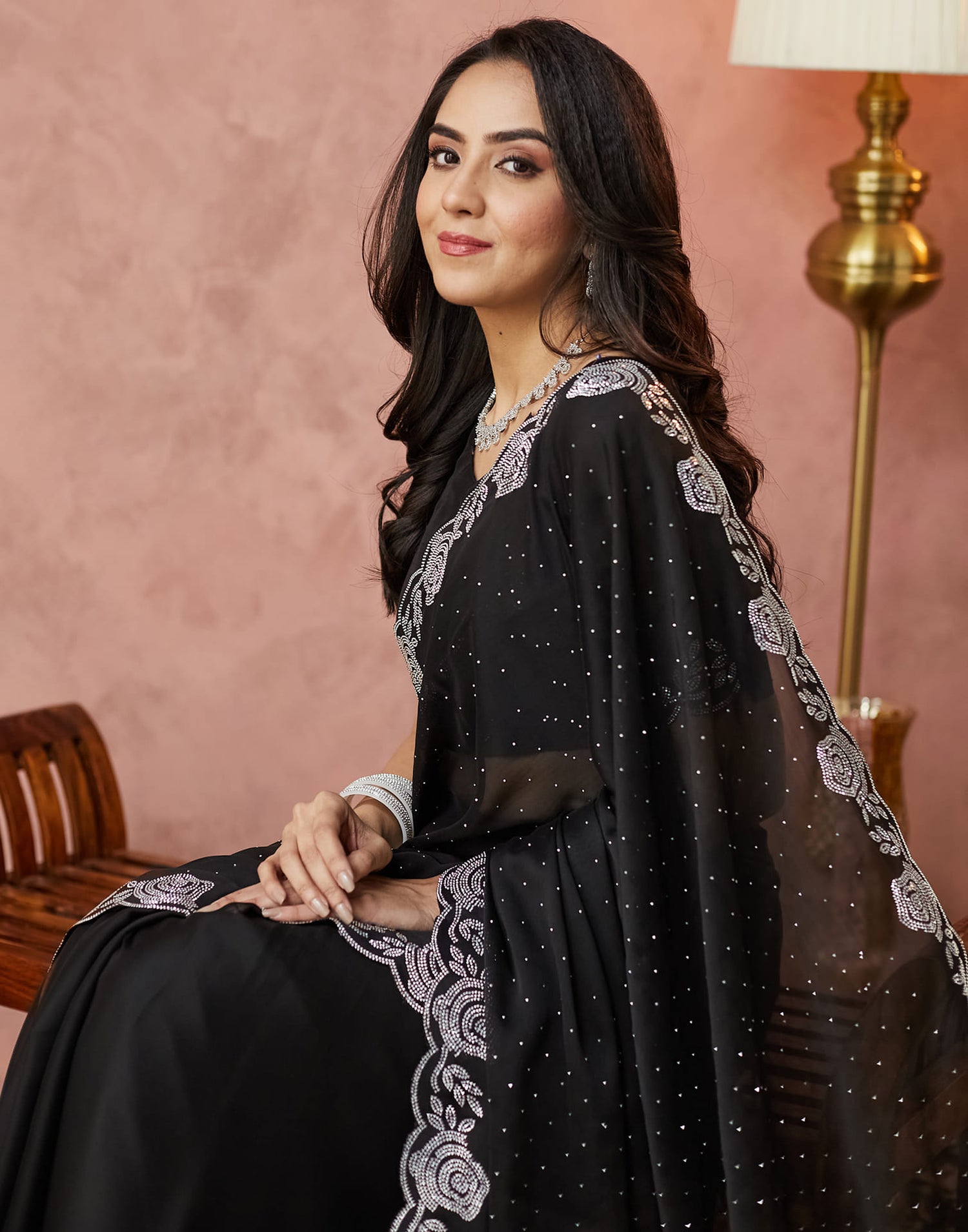 Black Georgette Swarovski Embellished Saree