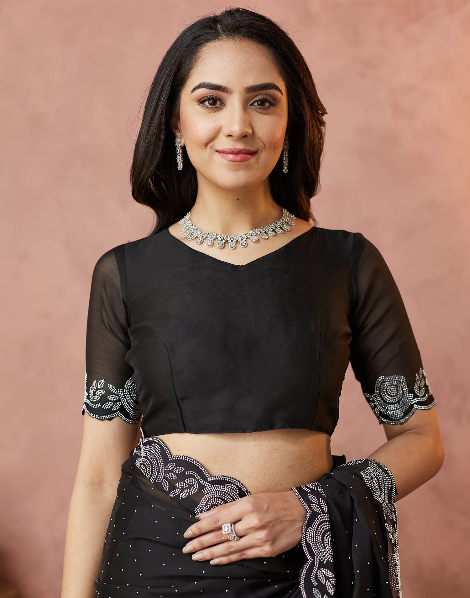 Black Georgette Swarovski Embellished Saree