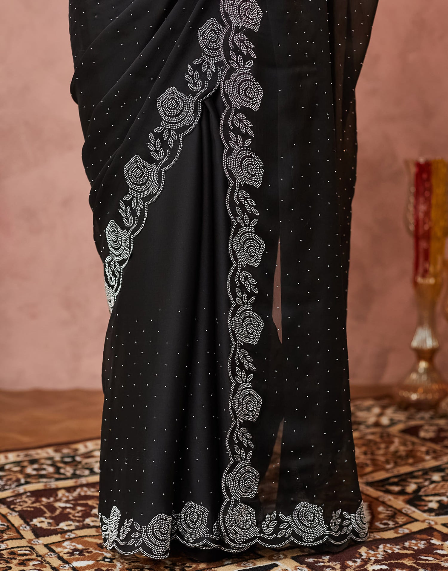 Black Georgette Swarovski Embellished Saree