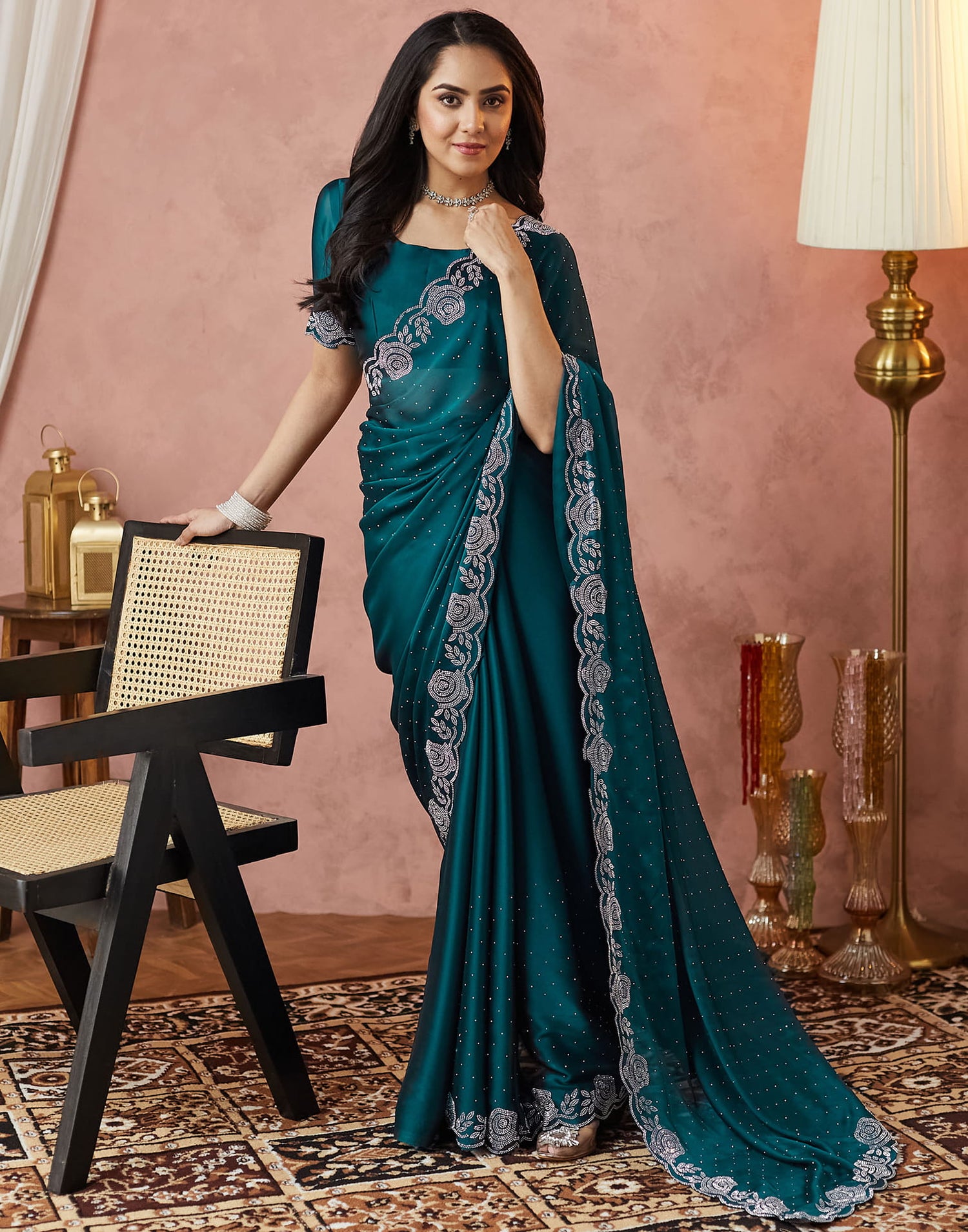 Blue Georgette Swarovski Embellished Saree