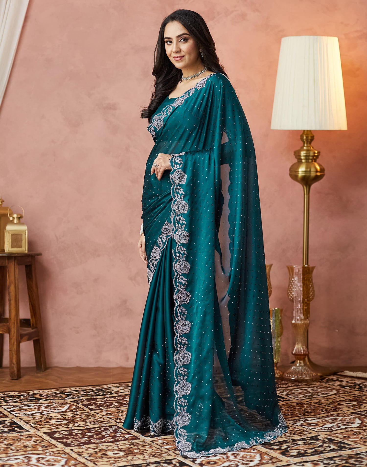 Blue Georgette Swarovski Embellished Saree