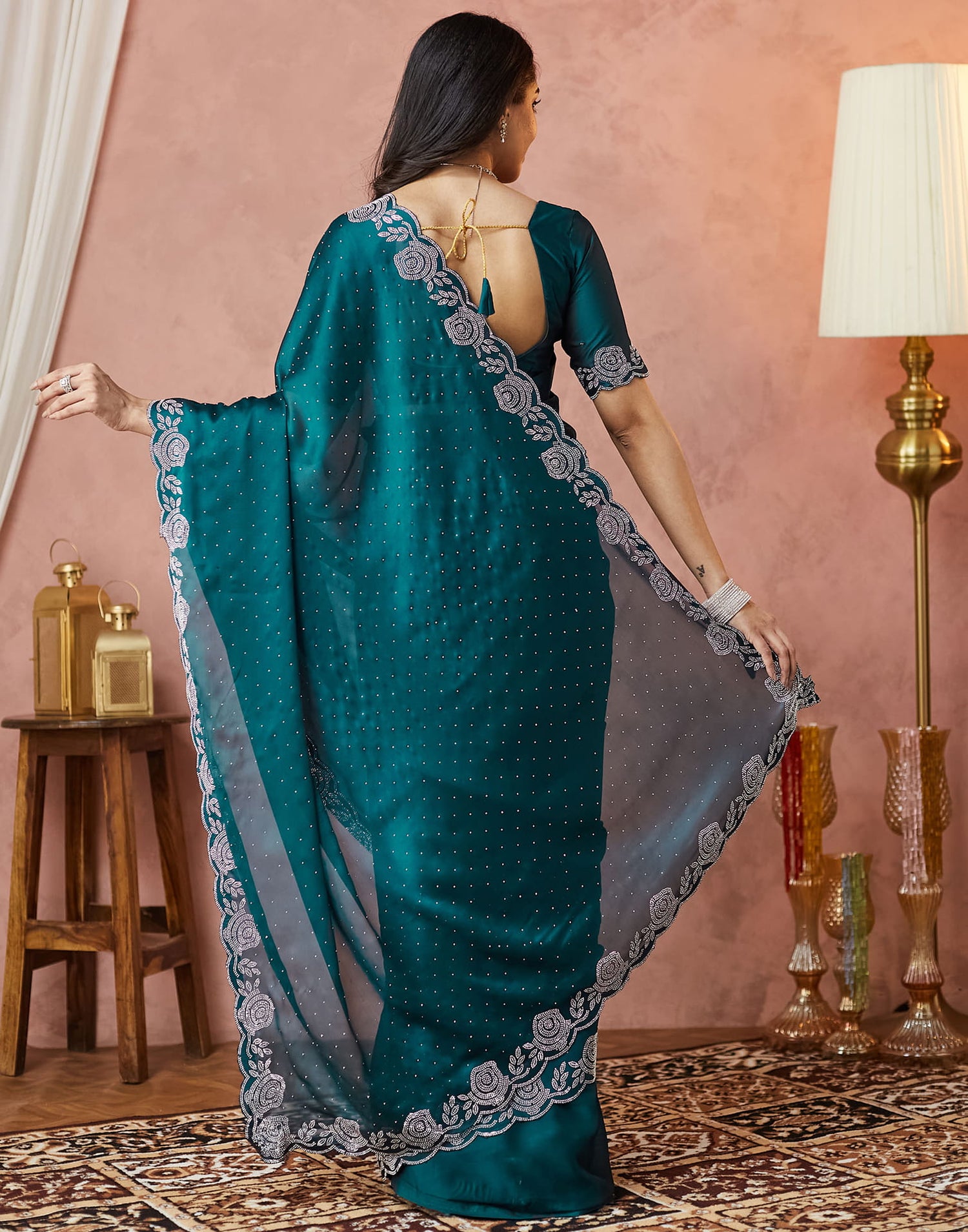Blue Georgette Swarovski Embellished Saree
