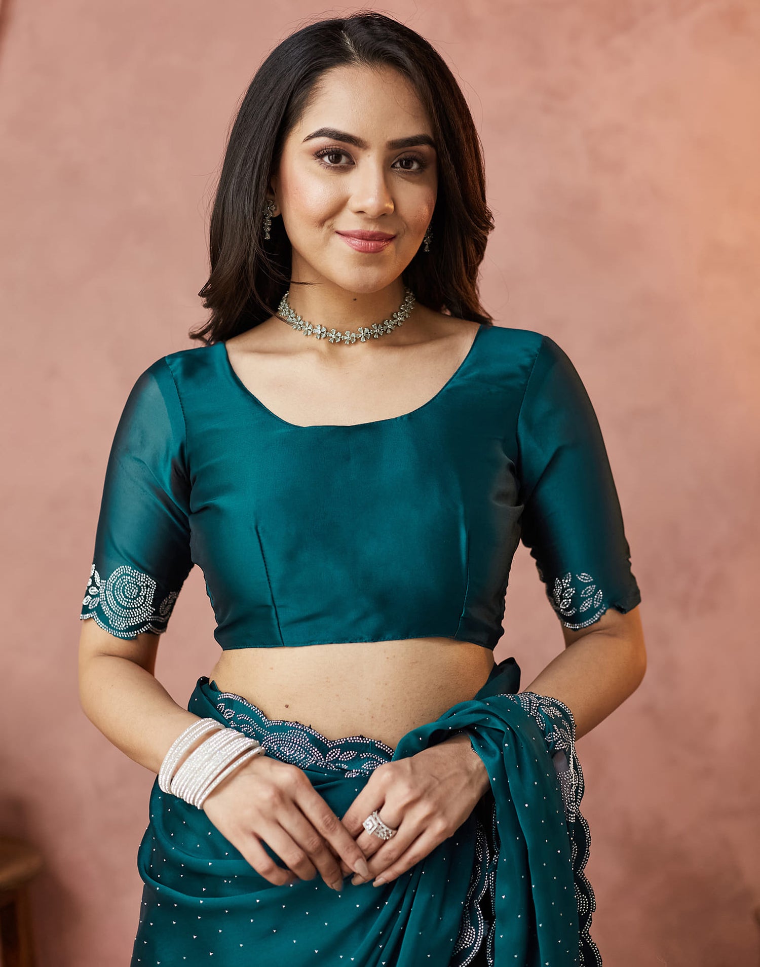 Blue Georgette Swarovski Embellished Saree