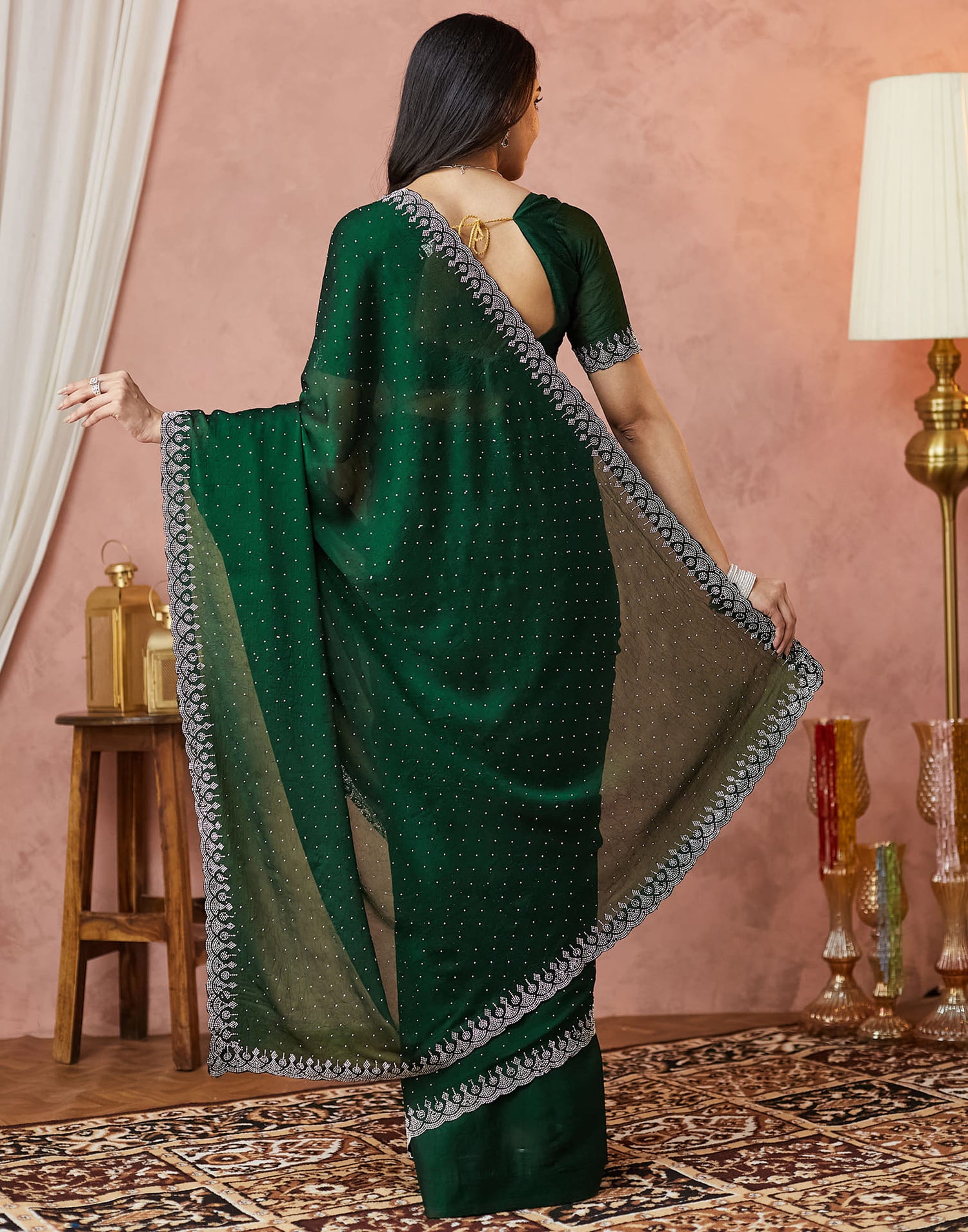 Green Georgette Swarovski Embellished Saree