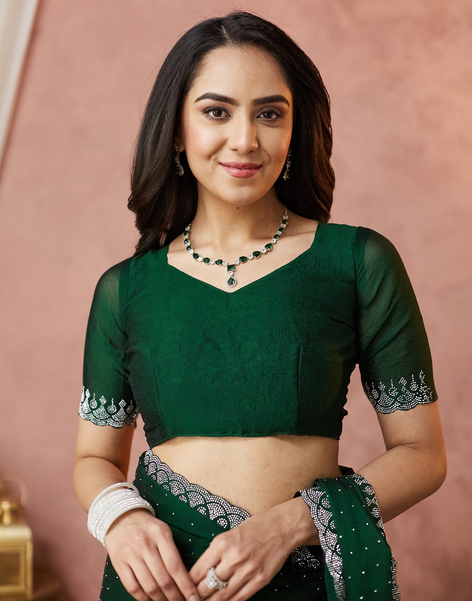 Green Georgette Swarovski Embellished Saree