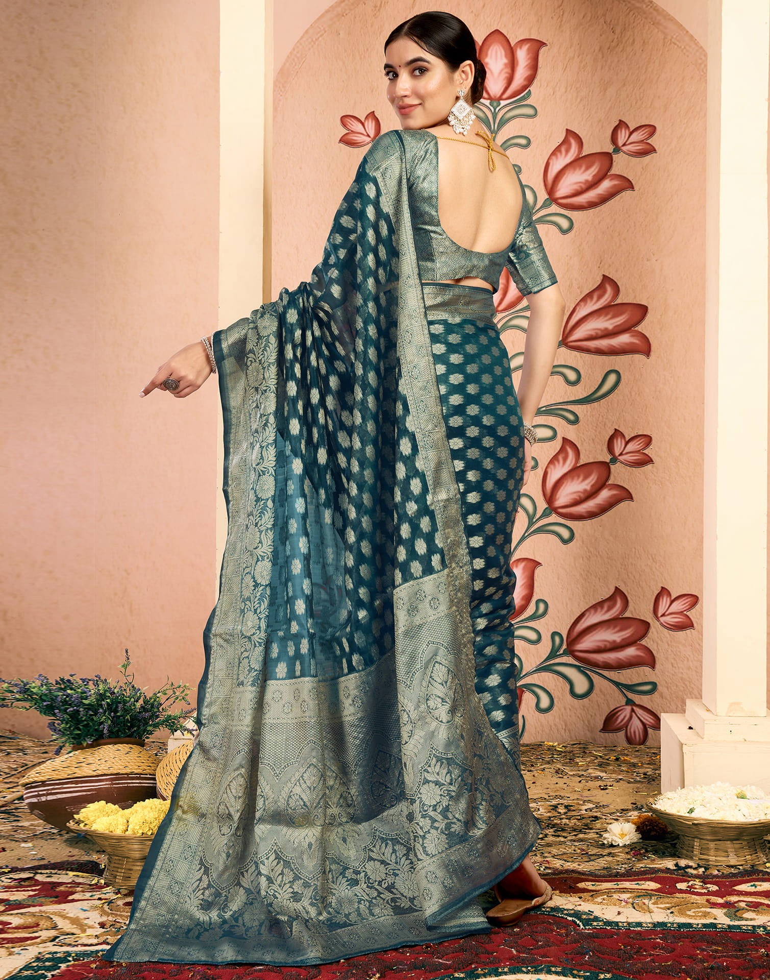 Blue Silk Blend Woven Banarasi Saree