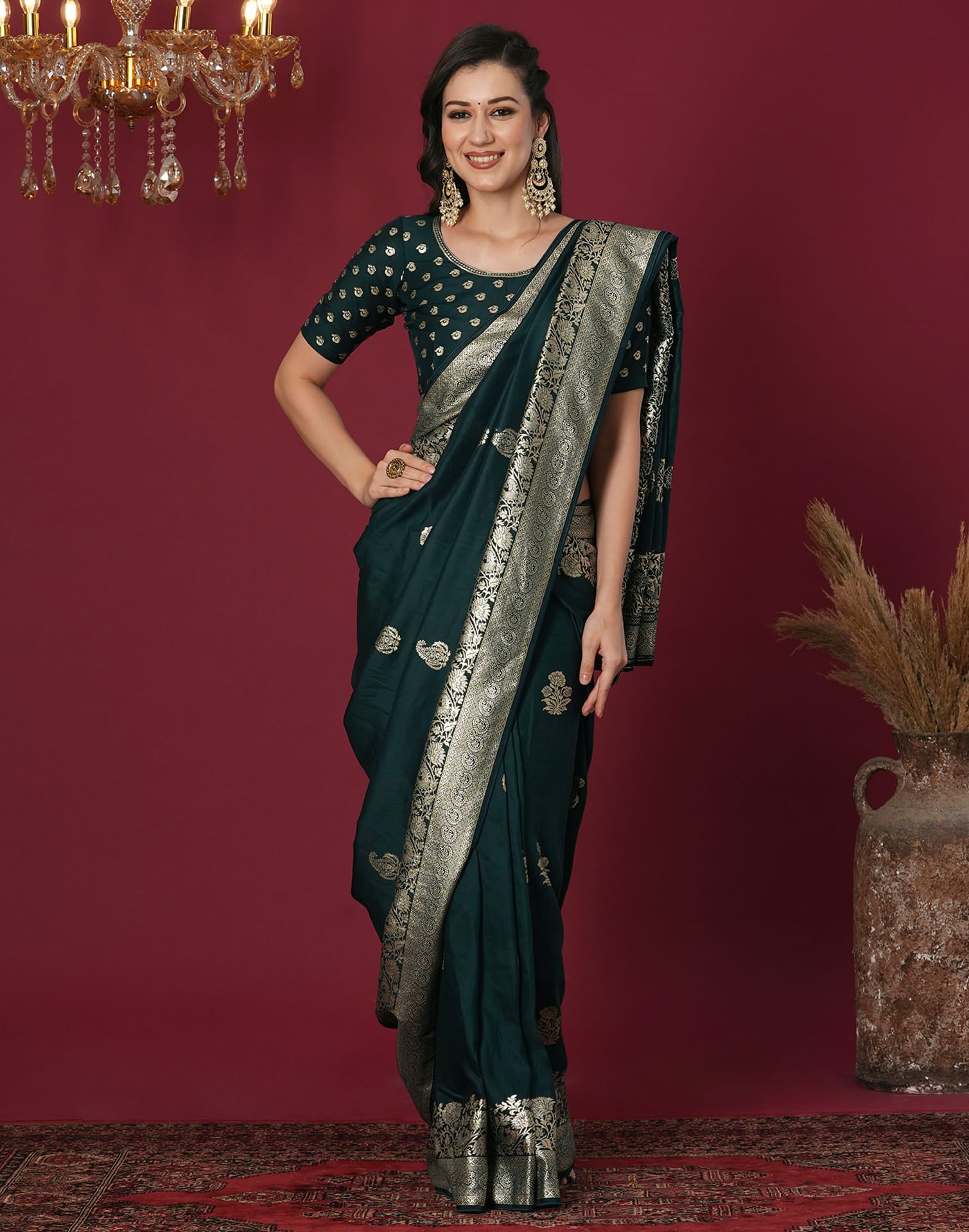 Green Cotton Silk Woven Banarasi Saree