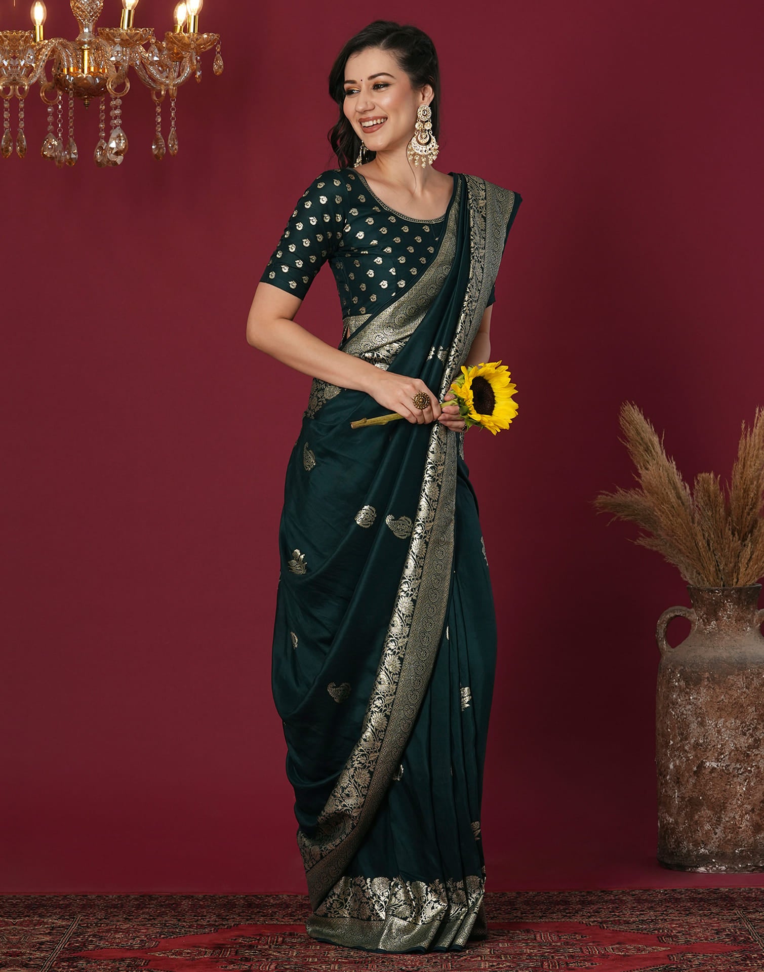 Green Cotton Silk Woven Banarasi Saree